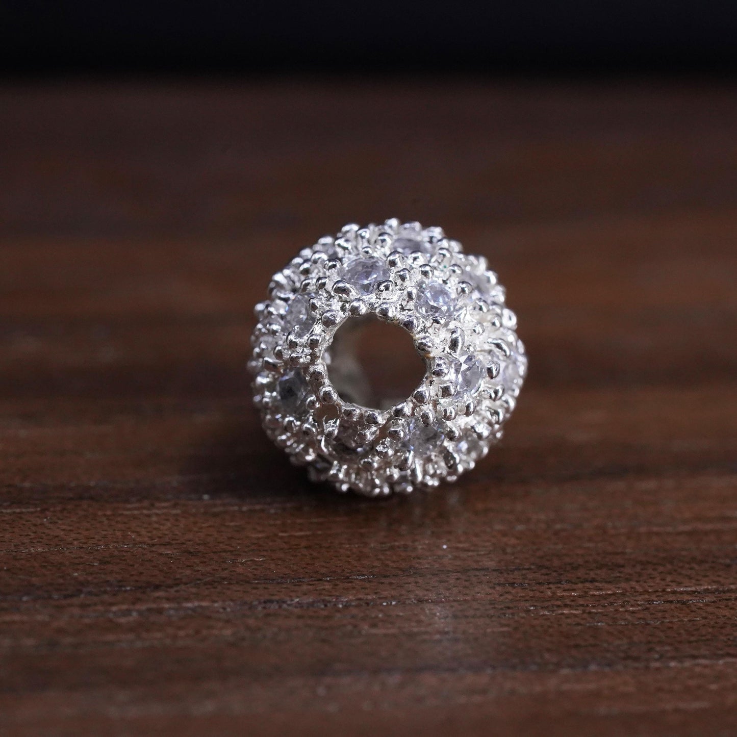 Vintage Sterling 925 silver handmade pendant bead charm with cluster cz