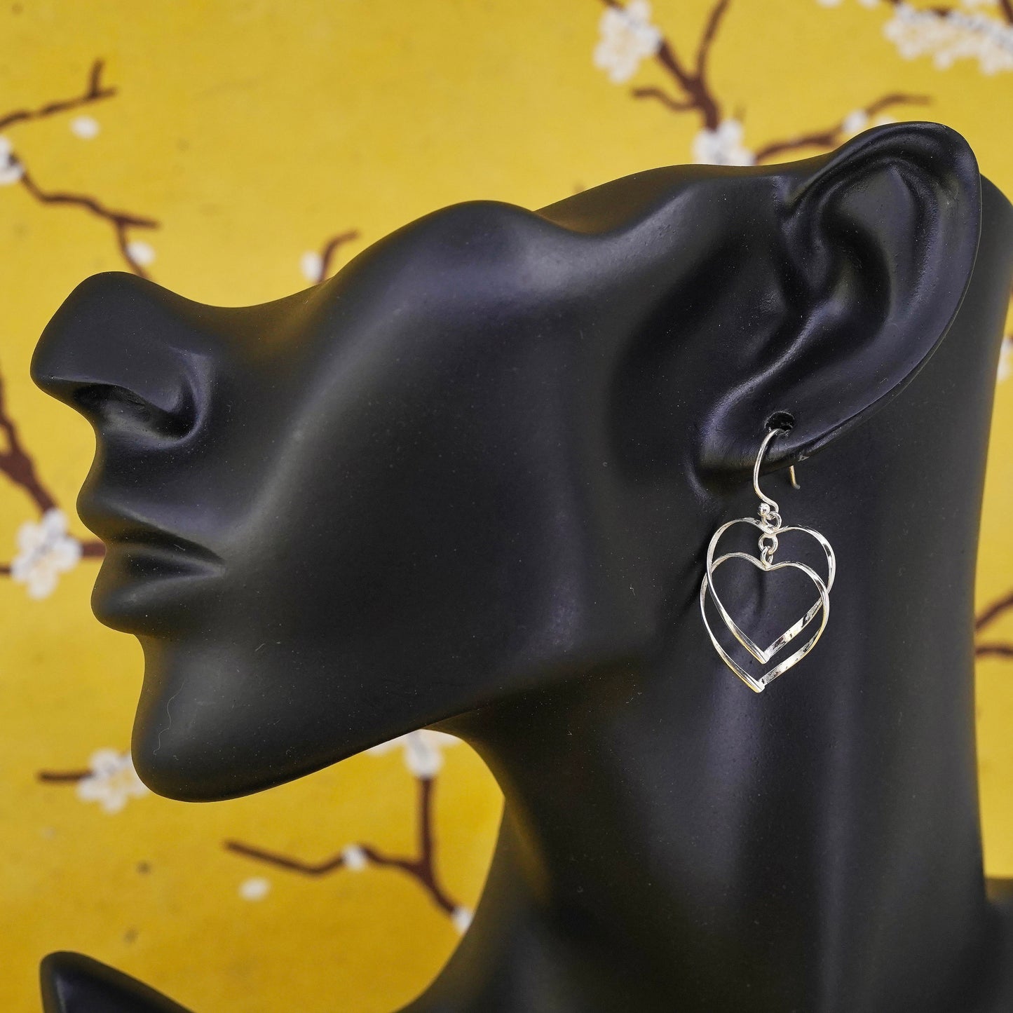 Vintage Sterling silver handmade earrings, 925 double heart