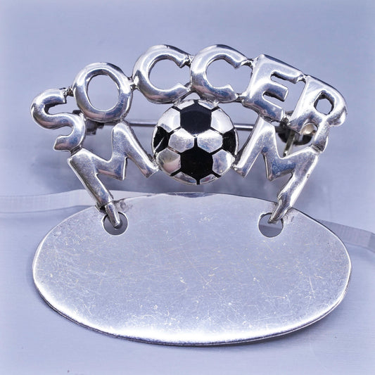 Vintage sterling silver handmade brooch, 925 soccer mom pin with blank tag