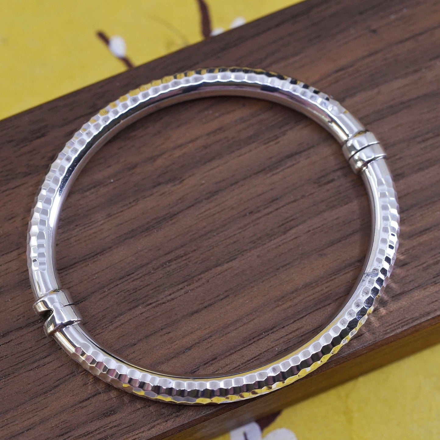7.25”, modernist Sterling silver bracelet, 925 silver bangle w/ hammers texture