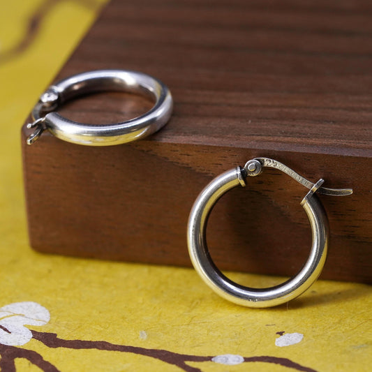 0.75”, Vintage Sterling silver handmade earrings, 925 hoops