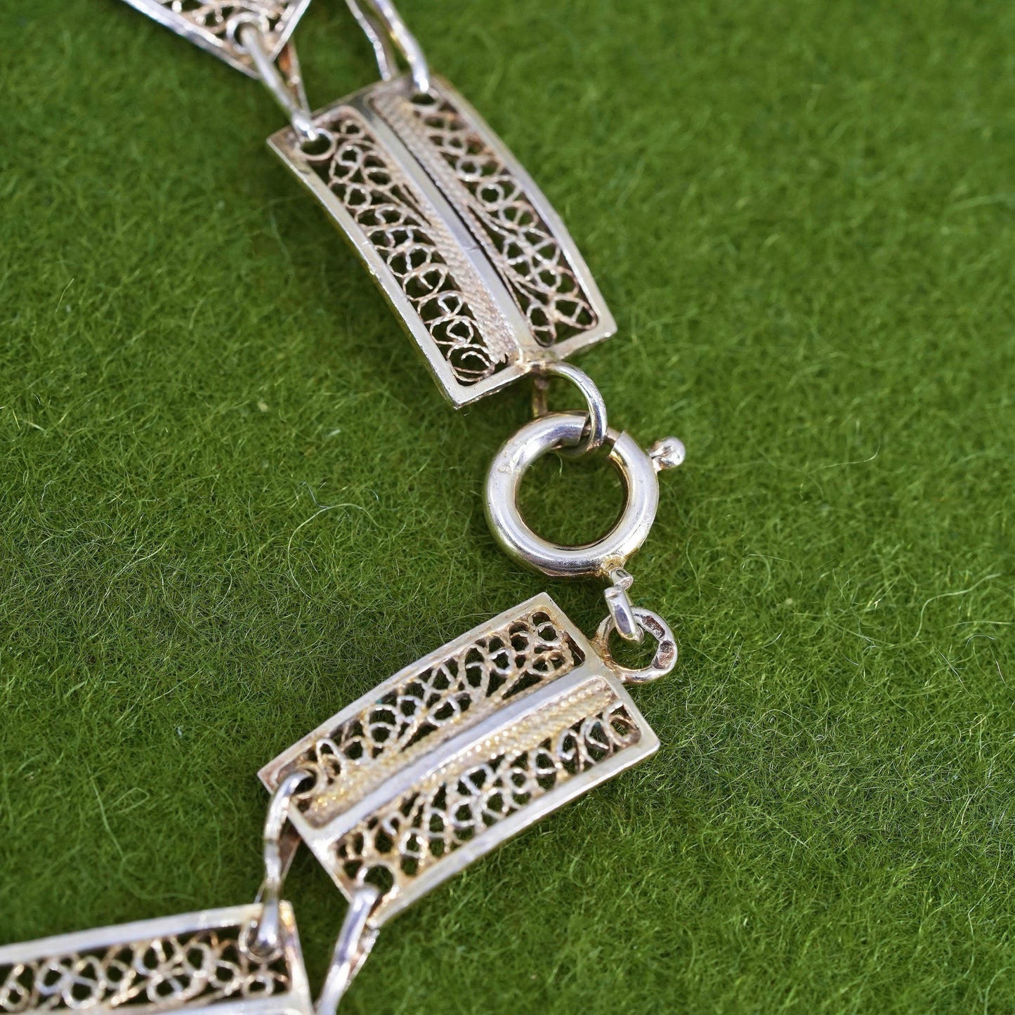 8", Italian sterling silver handmade bracelet, filigree rectangular chain