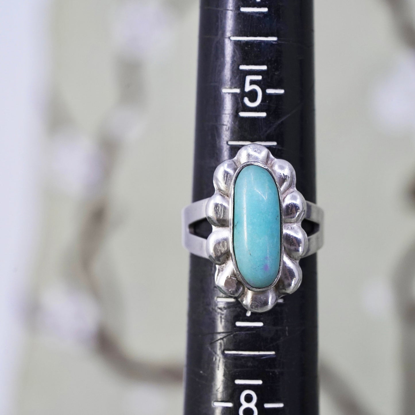 Size 6.25, Native American bell post sterling silver ring, 925 band turquoise