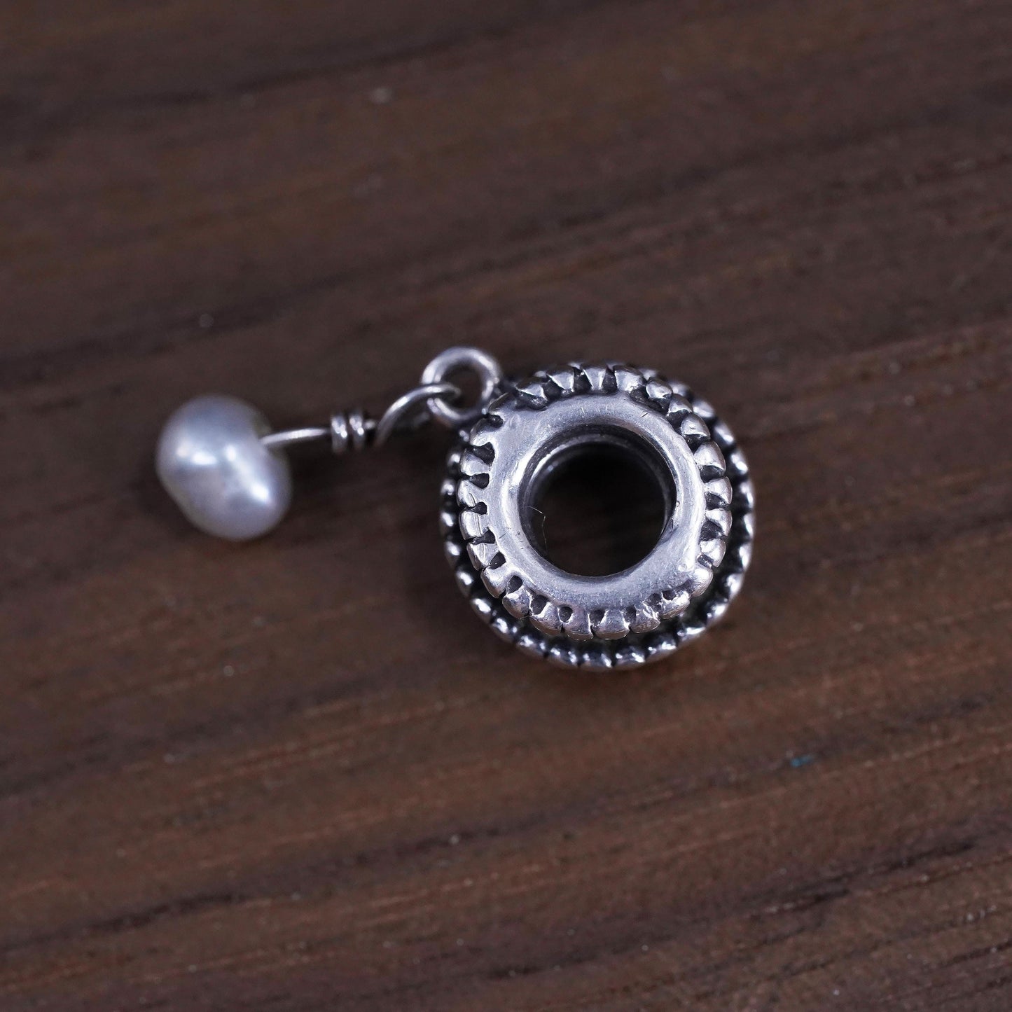 Vintage Sterling 925 silver handmade charm with pearl bead
