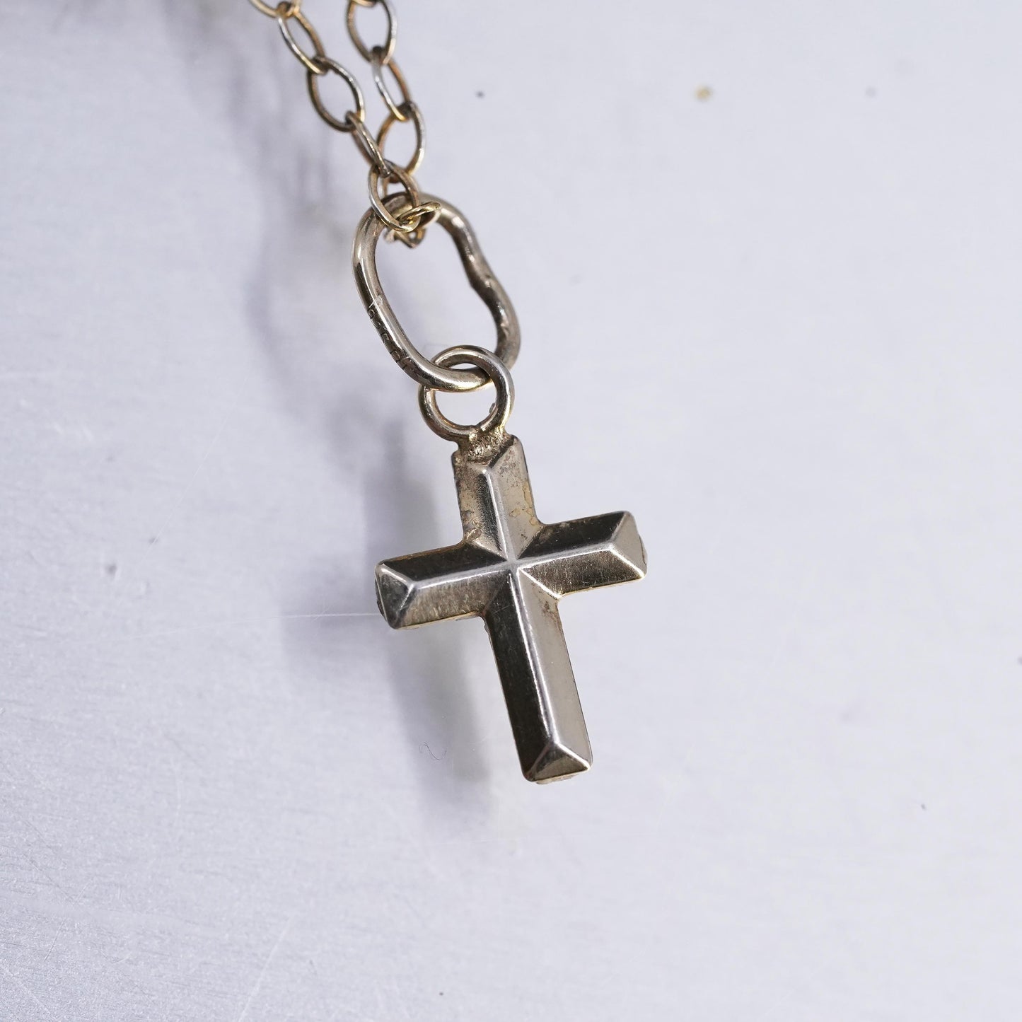 14", vermeil gold Sterling 925 silver circle choker necklace cz cross pendant
