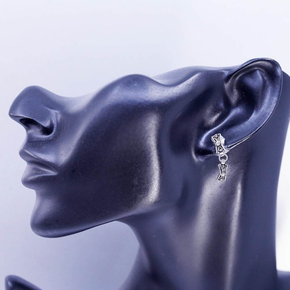 Vintage Sterling silver handmade earrings with Cz dangles