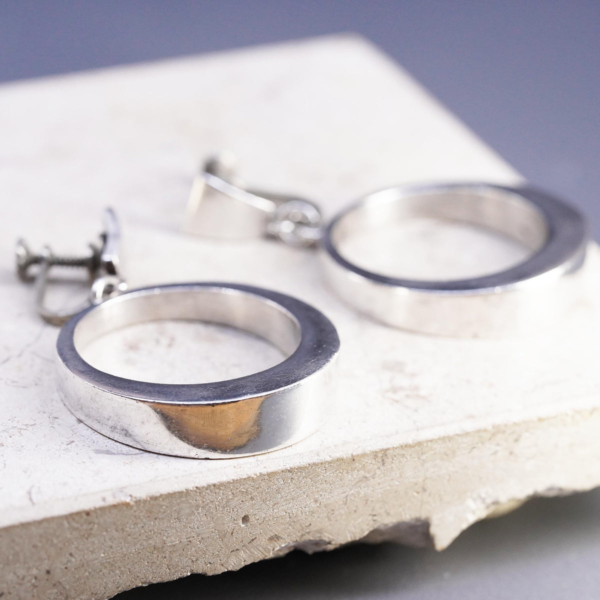 Sterling 925 Silver Circle Dangle Earrings, Large Open Hoop Screw Back Earrings