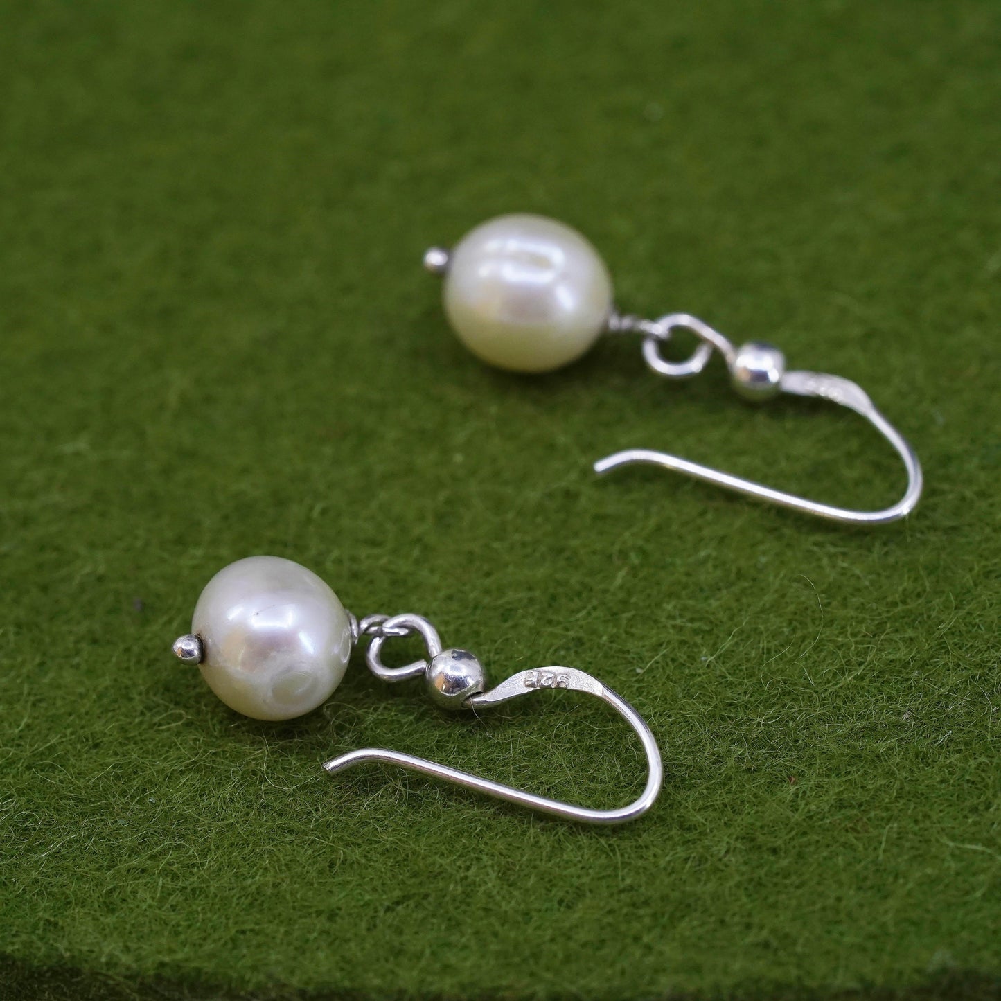 vintage Sterling 925 silver handmade earrings with freshwater pearl