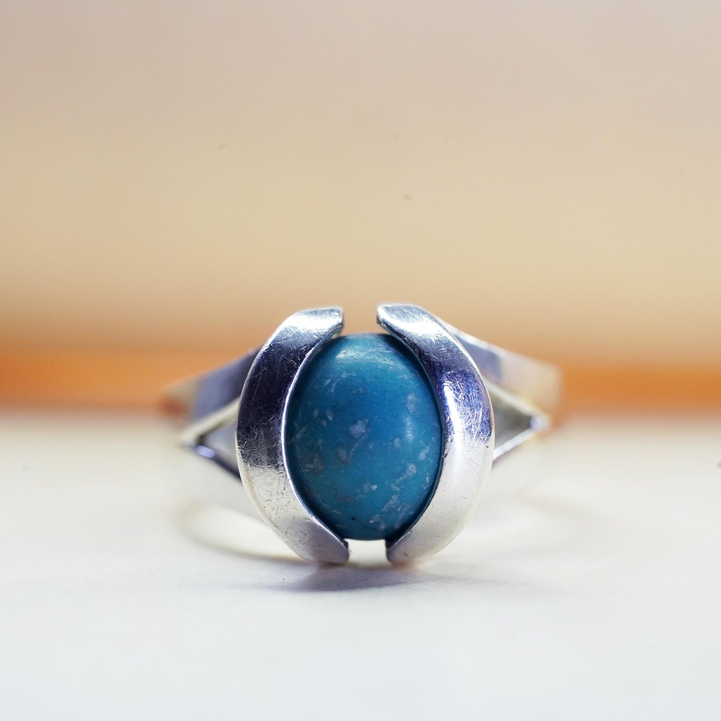 Size 6.75, vintage sterling 925 silver interchangeable ring with turquoise bead
