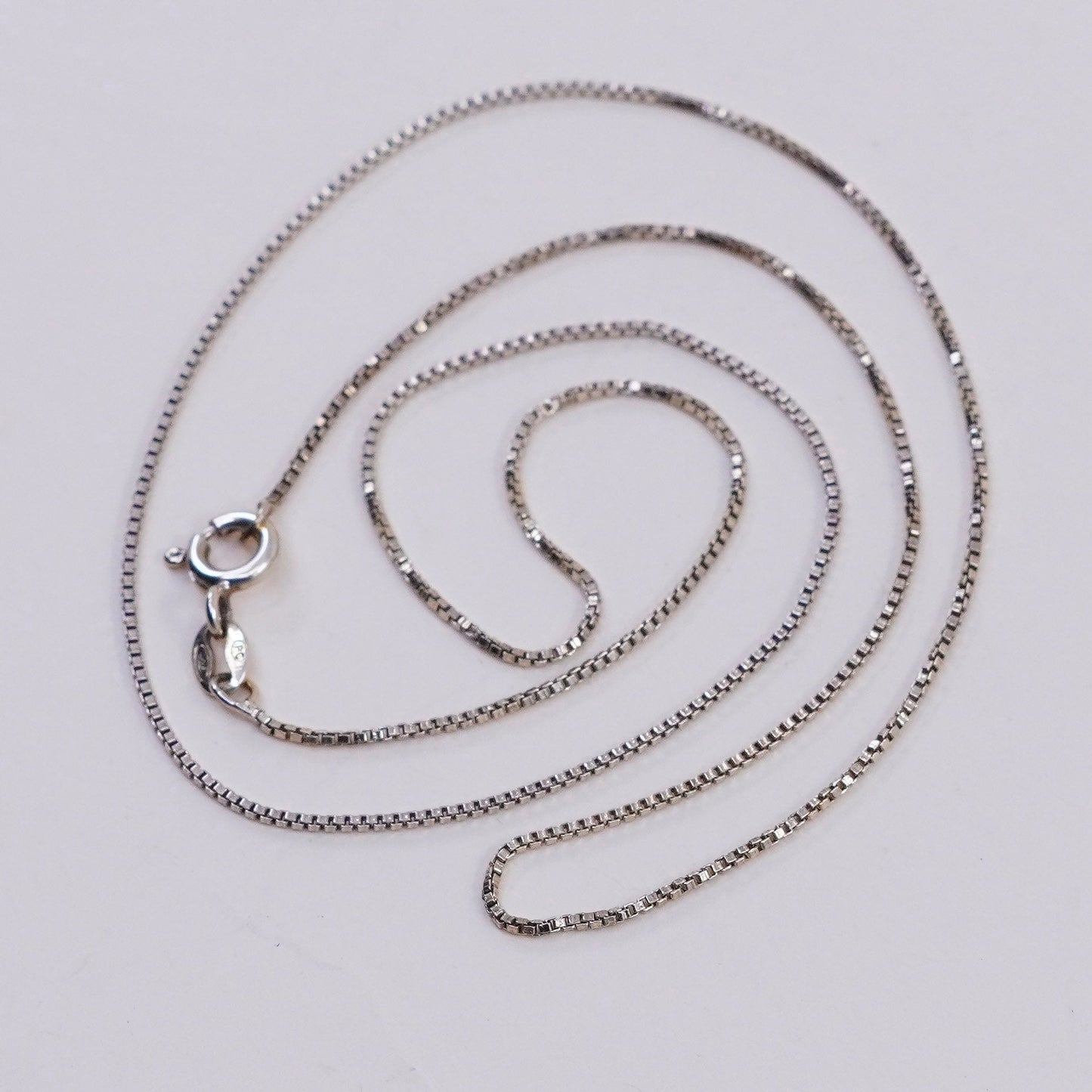 18”, 1mm, Vintage vermeil gold over sterling 925 silver box chain, necklace, stamped 925