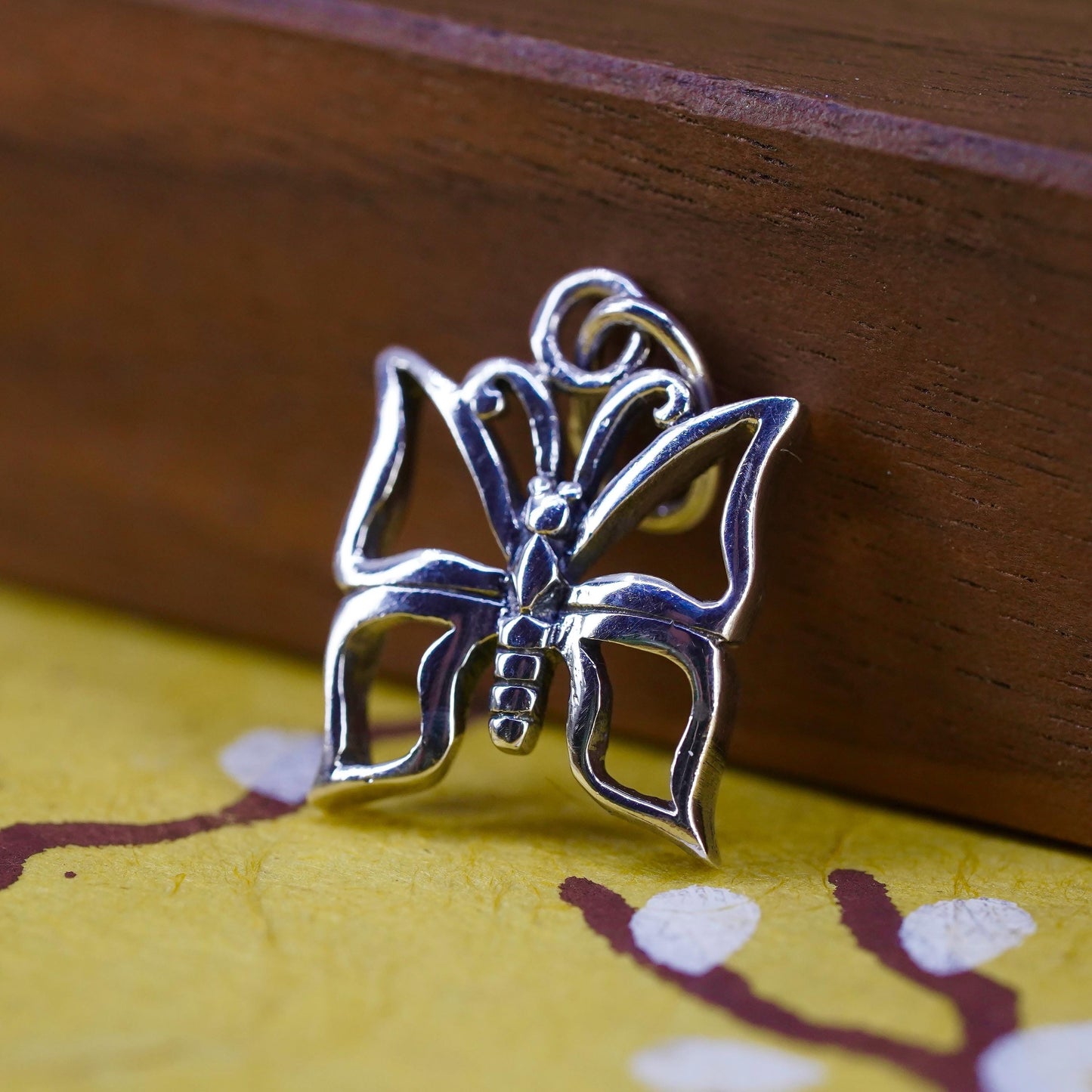 Vintage Sterling silver handmade pendant, 925 cute butterfly charm