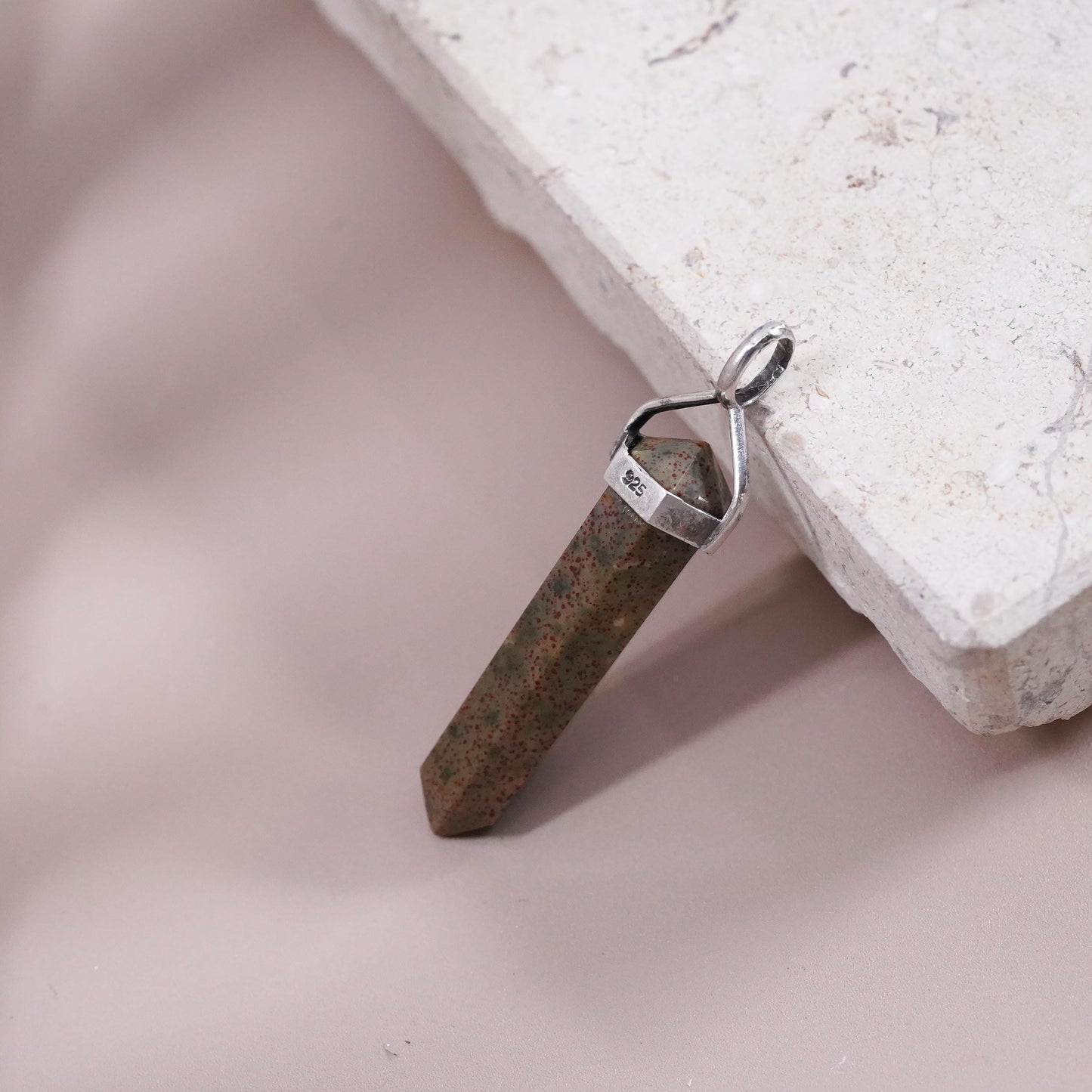 Vintage handmade sterling 925 silver charm pendant healing crystal bloodstone