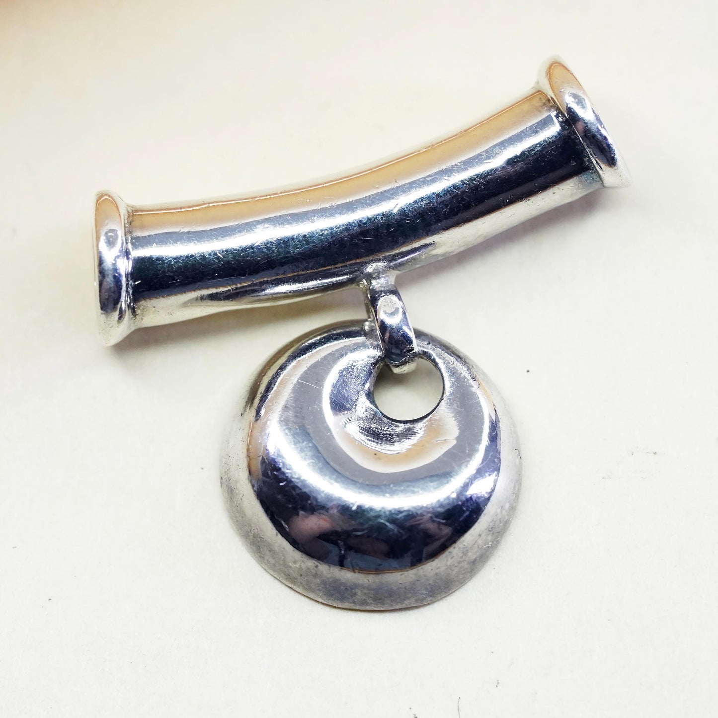 Vintage sterling 925 silver handmade slide pendant with circle charm