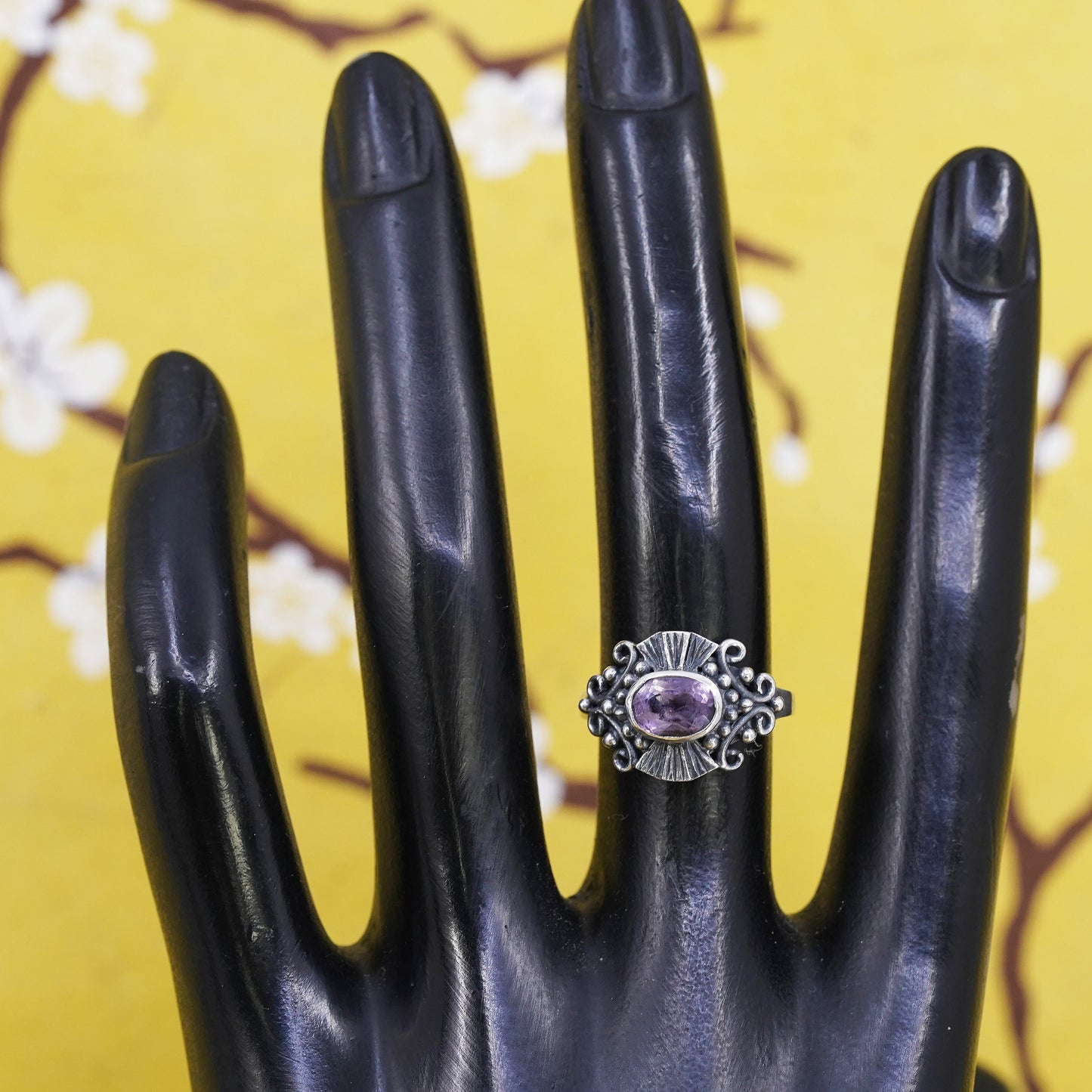 Size 5.5, vintage Sterling silver handmade ring, 925 band with amethyst