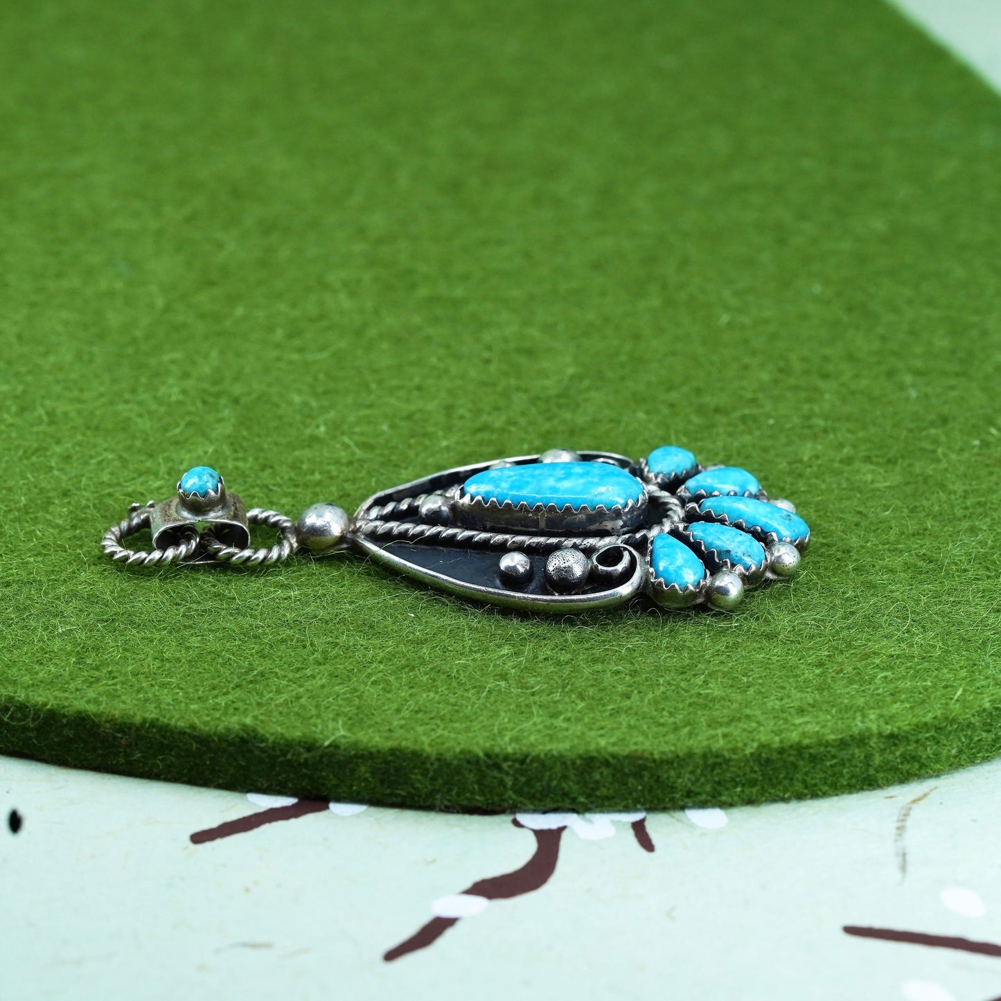 Native American R. Charley sterling 925 silver teardrop pendant with turquoise