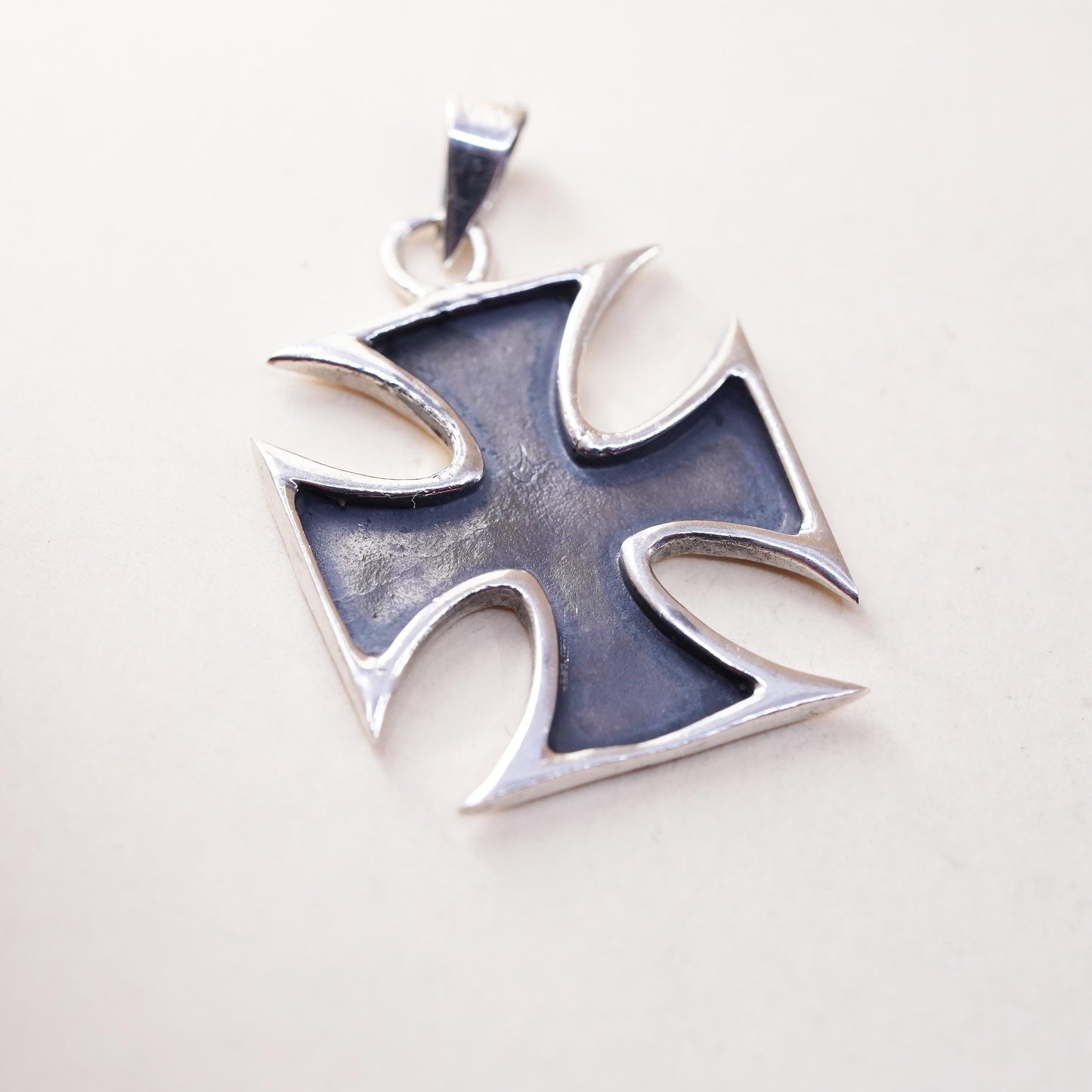 Sterling Silver Maltese Cross Pendant, Gothic Cross Charm, Biker Jewelry