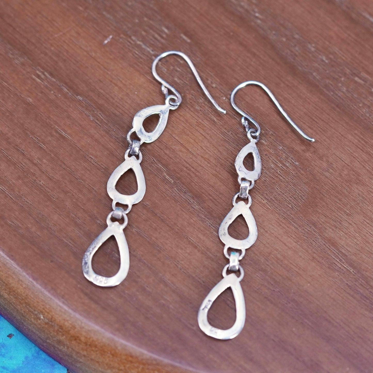 Vintage Sterling silver handmade earrings, hammered 925 teardrop Dangles
