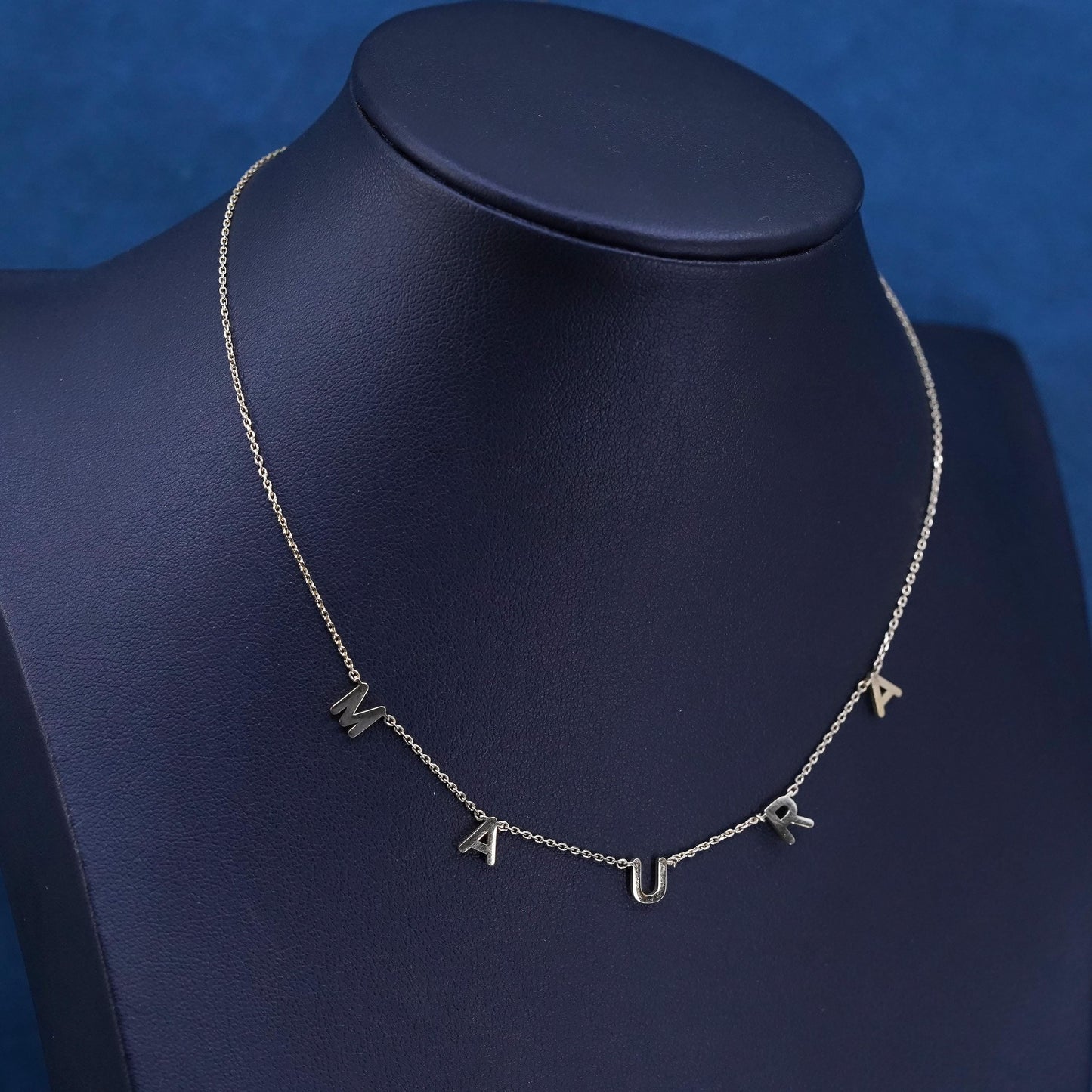 14", vermeil gold Sterling silver necklace, 925 circle chain name Maura pendant