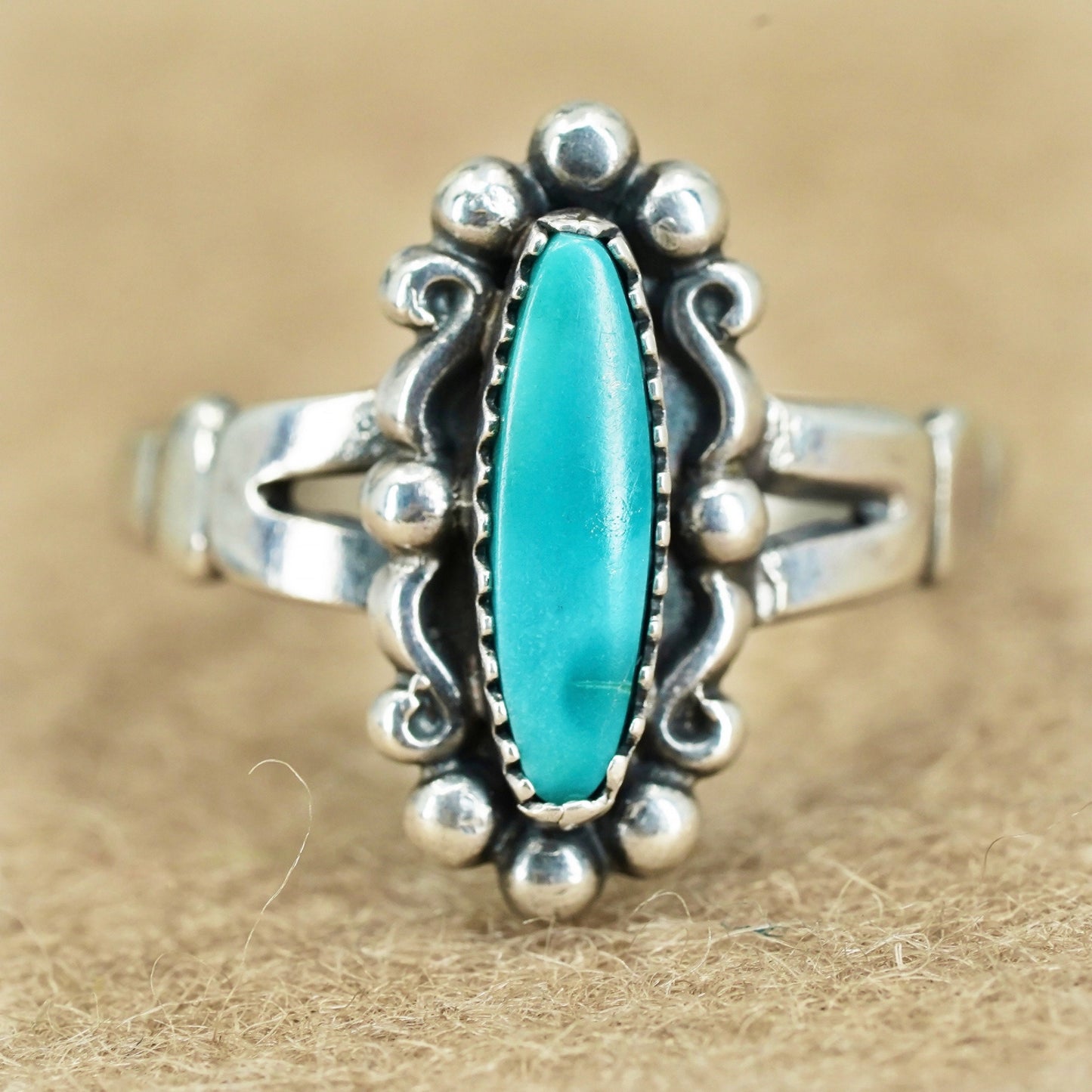Size 5.5, Native American navajo Bell trading Sterling 925 silver ring turquoise