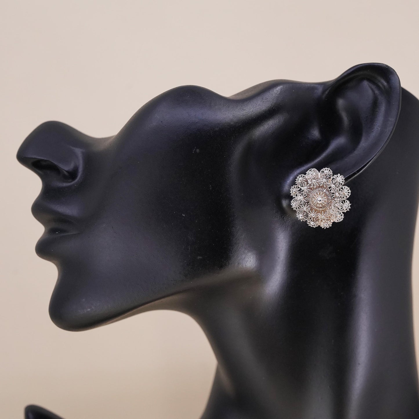 sterling silver earrings, 925 clip on earrings, peacock filigree bead drops