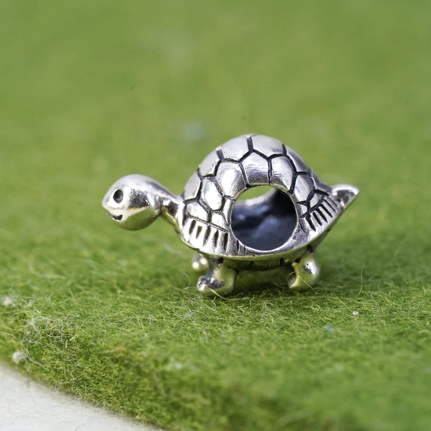 Vintage sterling silver handmade pendant, 925 turtle bead charm
