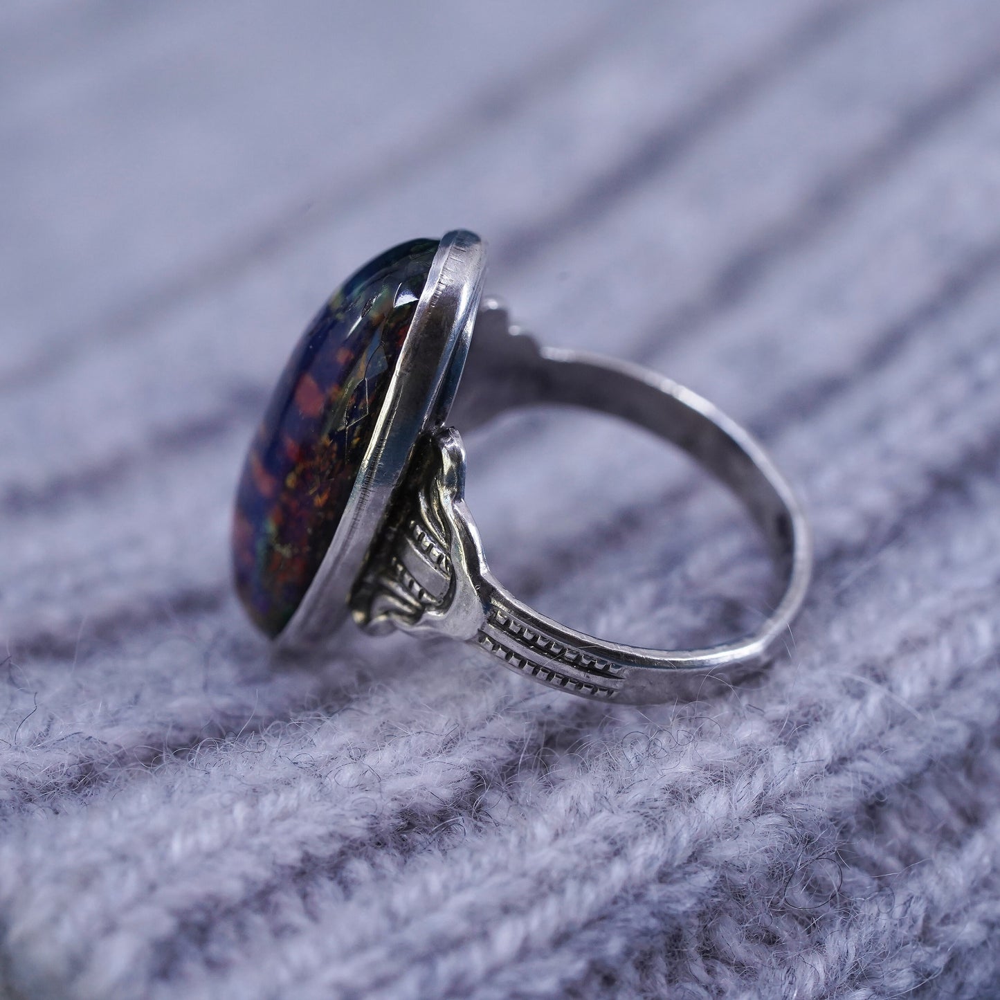 Size 3.5, Mexico Sterling 925 silver handmade ring with golden foiled glass