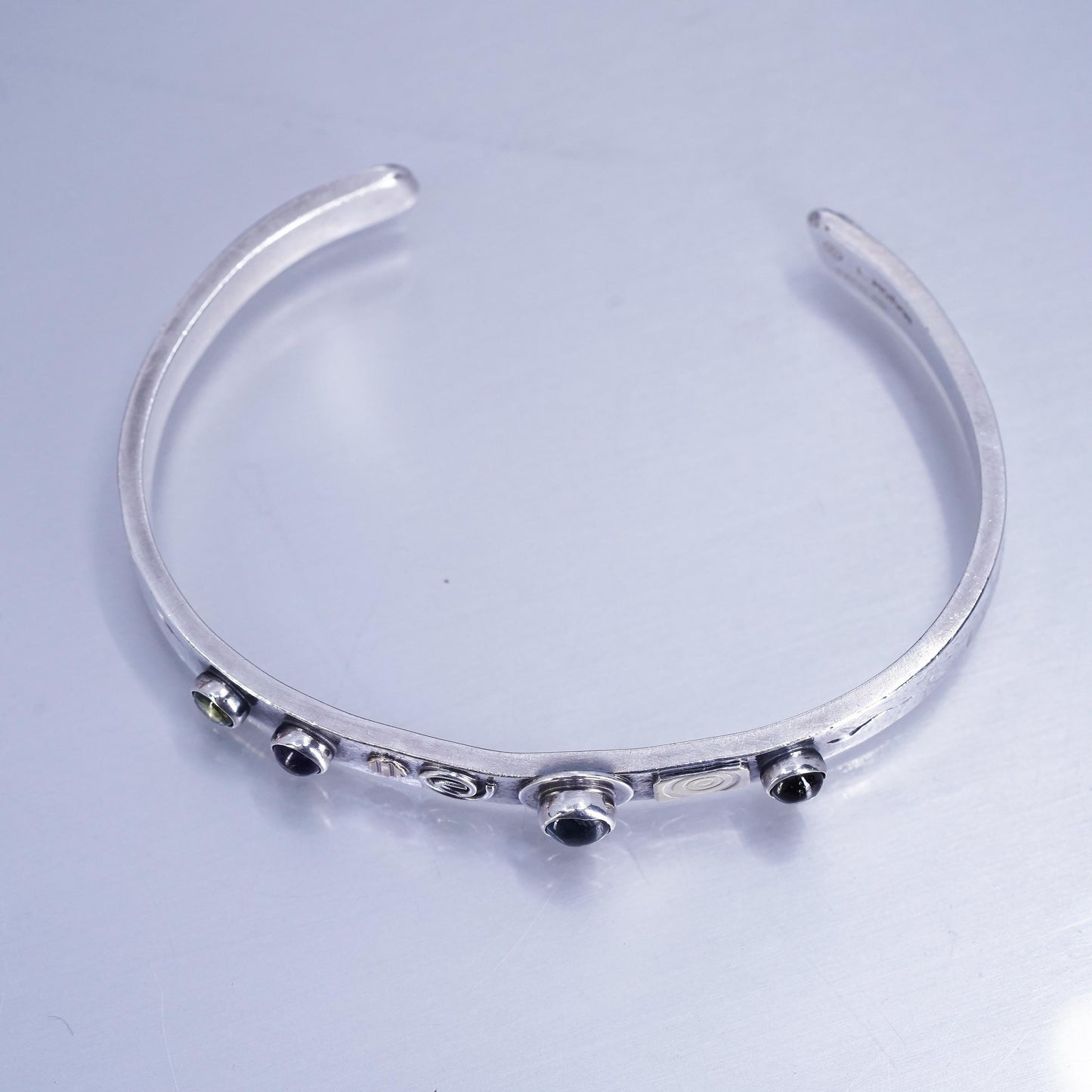 6.5”, Lucinda Moran Sterling Sterling 925 Gold Protect Gemstone Cuff Bracelet