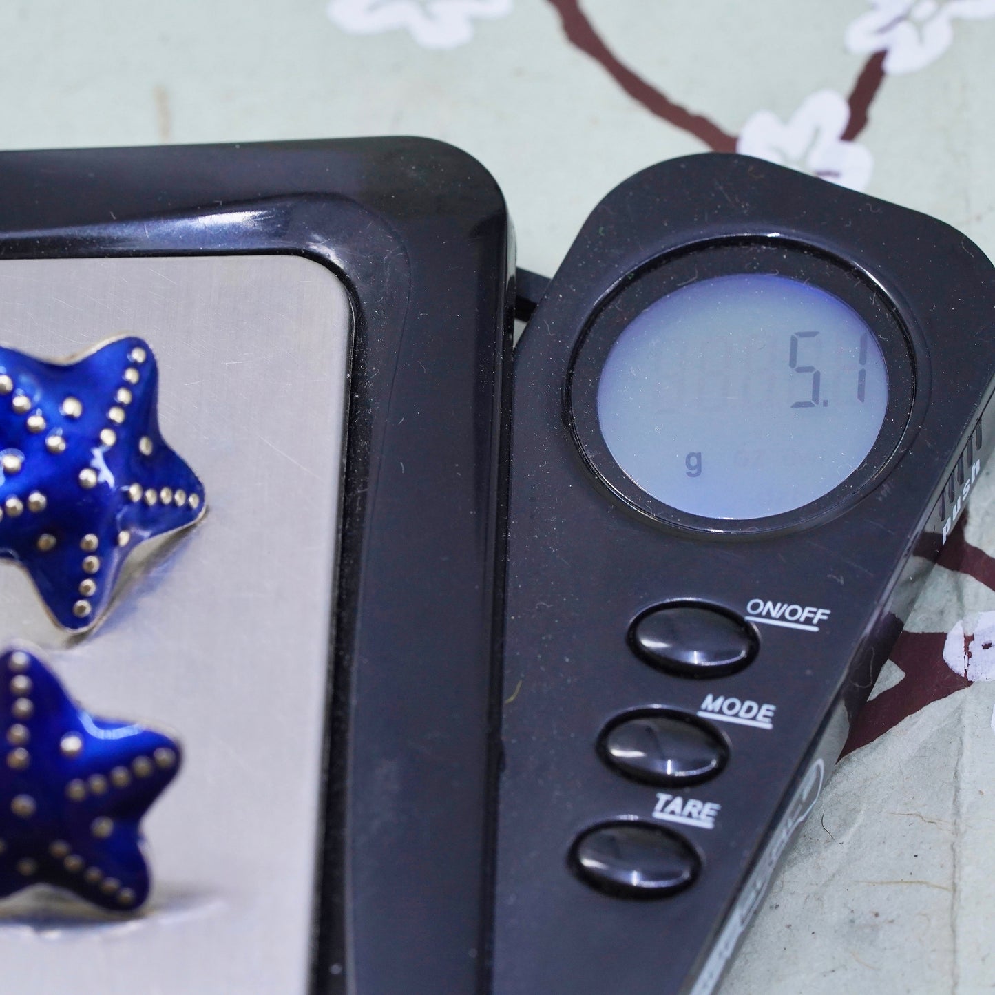 vermeil gold over Sterling silver handmade earrings, 925 star studs blue enamel