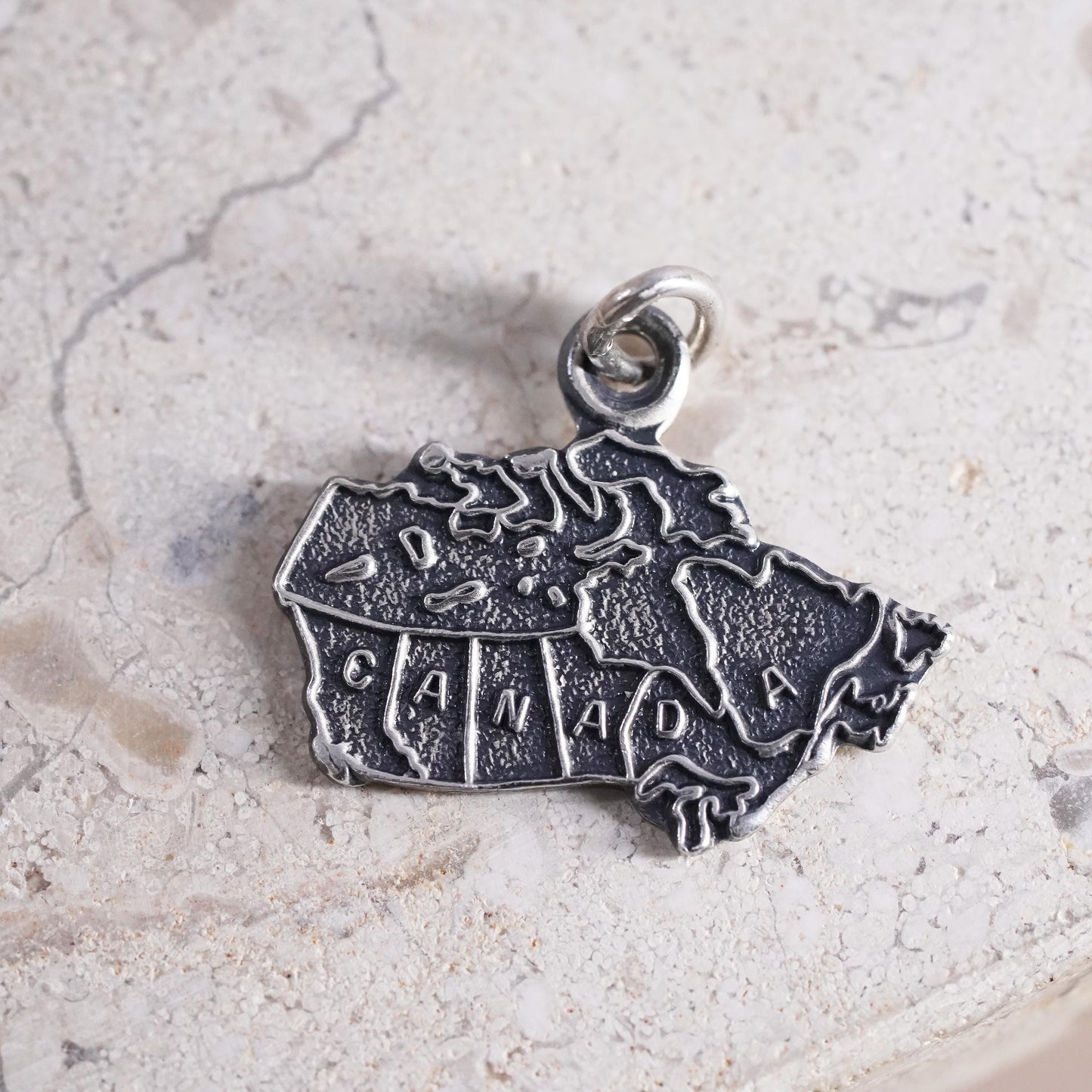 Vintage sterling silver handmade Canada tag pendant, 925 world traveler