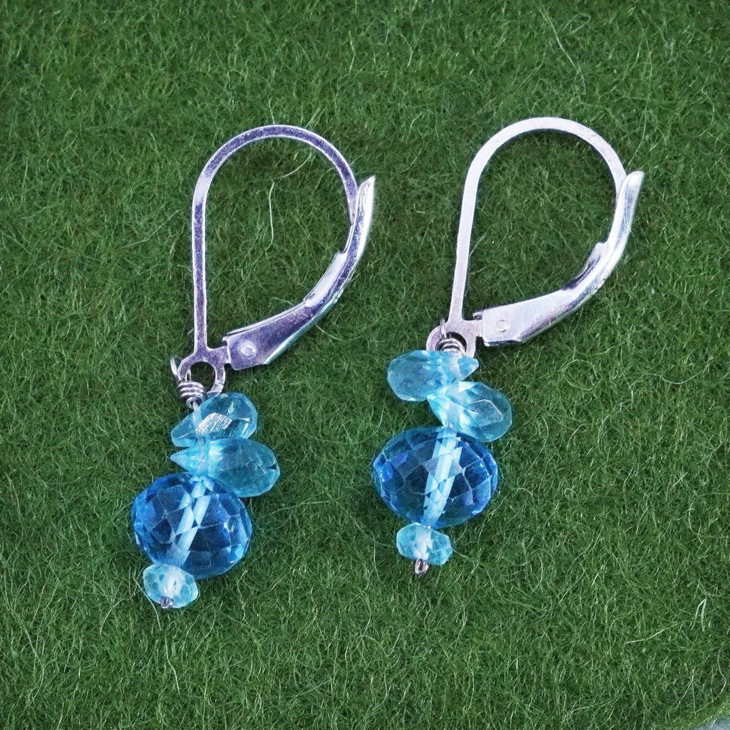 Vintage sterling silver handmade earrings, 925 silver with blue crystal drops