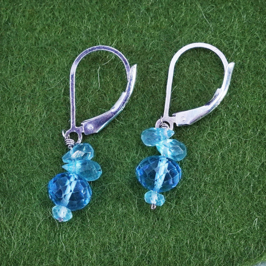 Vintage sterling silver handmade earrings, 925 silver with blue crystal drops