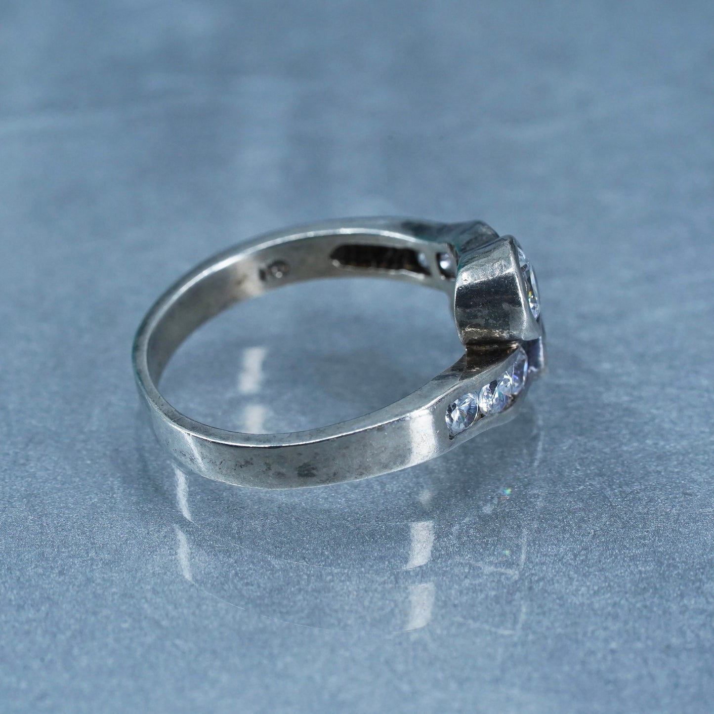 Size 9, vintage Sterling 925 silver handmade engagement ring with Cz