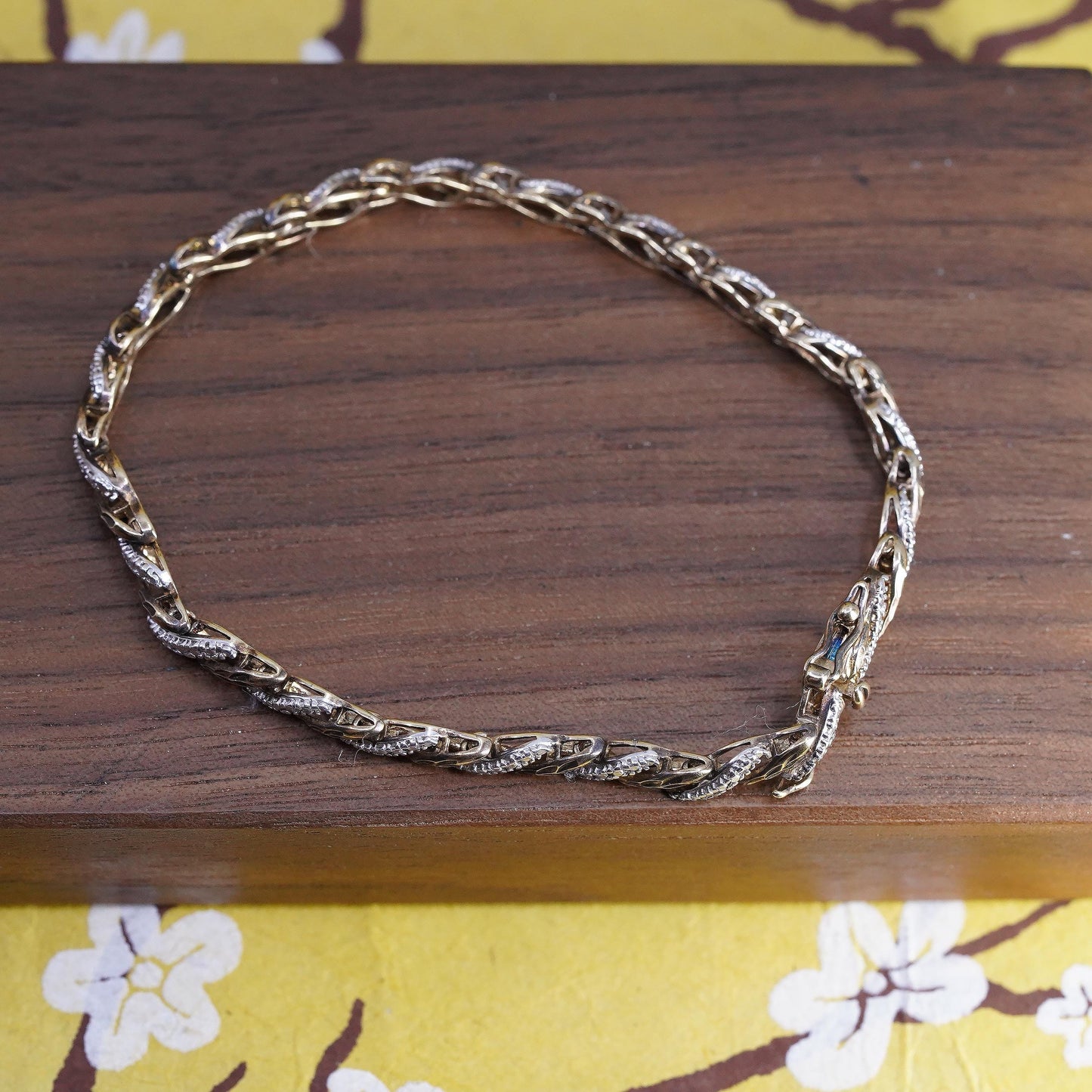 7.25”, vermeil gold over Sterling silver tennis bracelet 925 San Marco diamonds