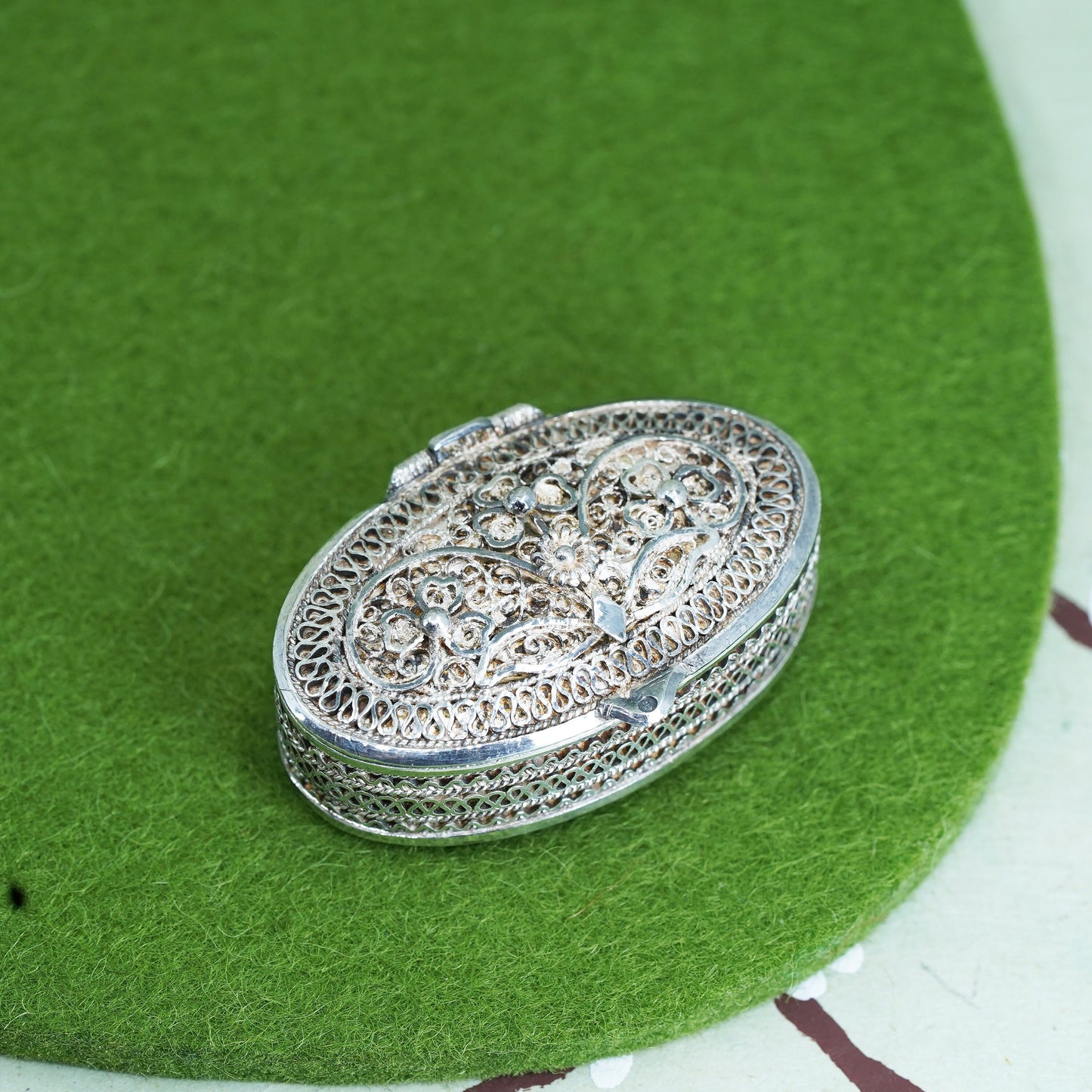 Vintage Sterling silver handmade filigree prayer box, 925 hope chest locket