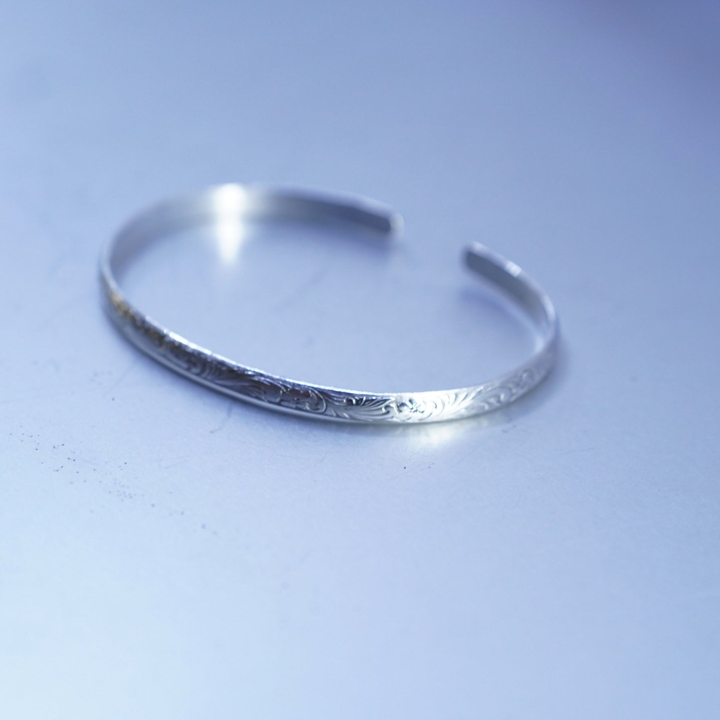 6”, Vintage 925 sterling silver handmade bracelet, textured stackable cuff