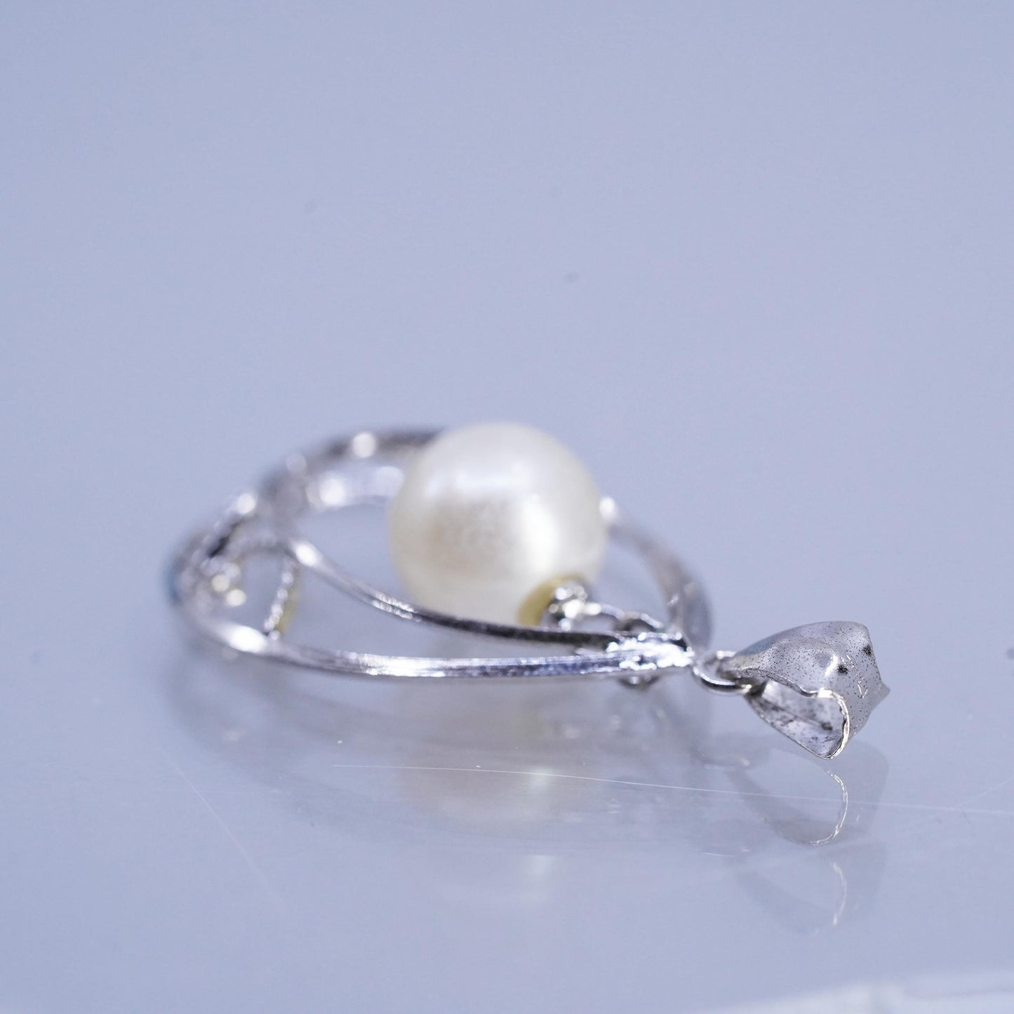 Vintage sterling 925 silver handmade filigree teardrop charm pendant with pearl