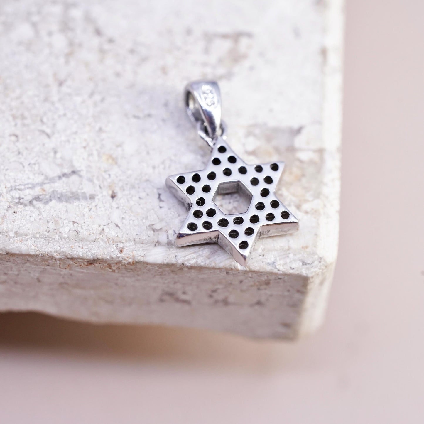 Vintage Sterling 925 silver cluster cz hexagram Star of David charm pendant, stamped 925