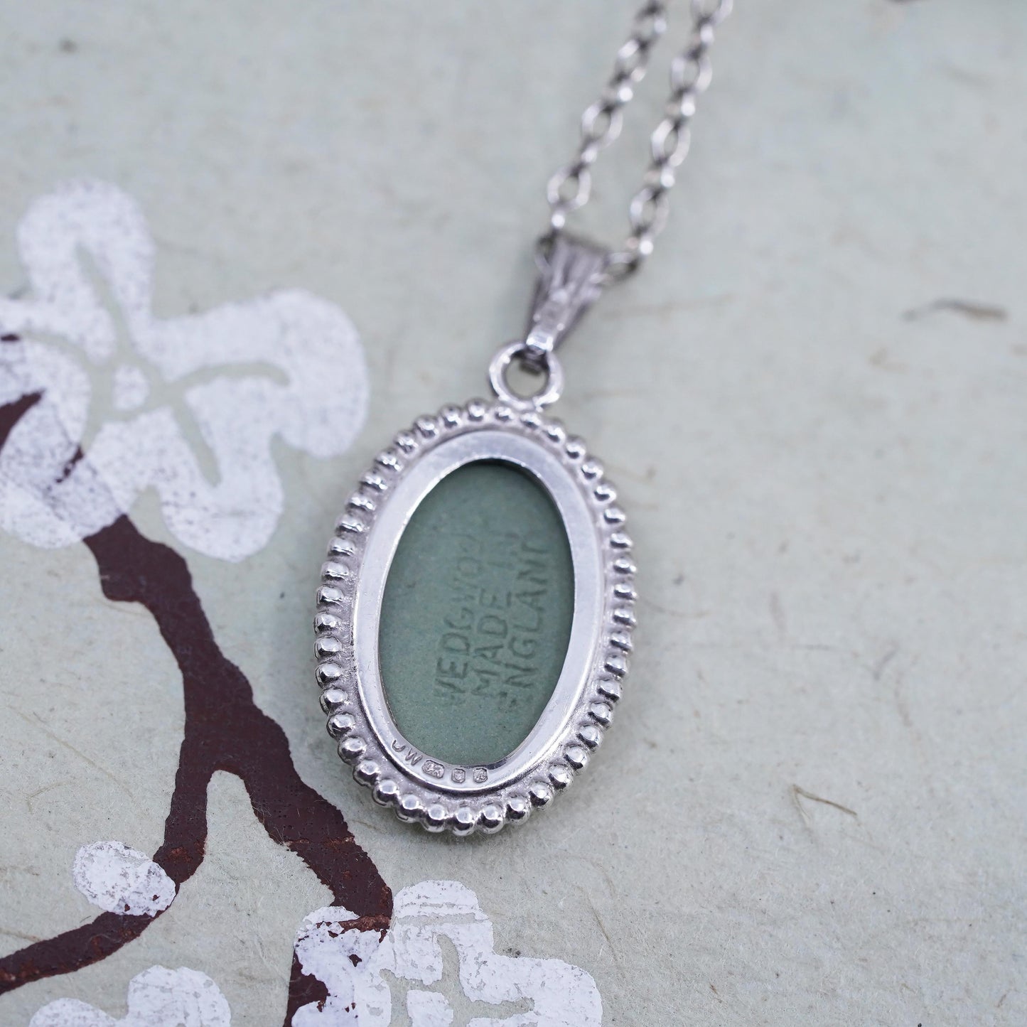 16” English Sterling silver handmade necklace, 925 oval pendant cameo woman