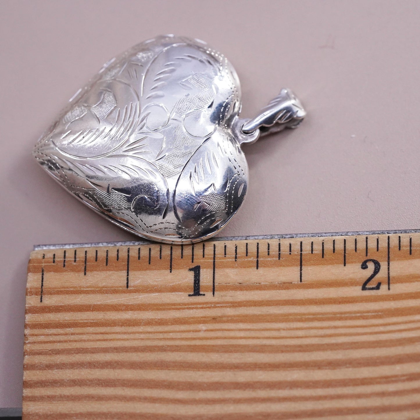 1.25” Vintage Sterling silver pendant, floral textured 925 heart photo locket