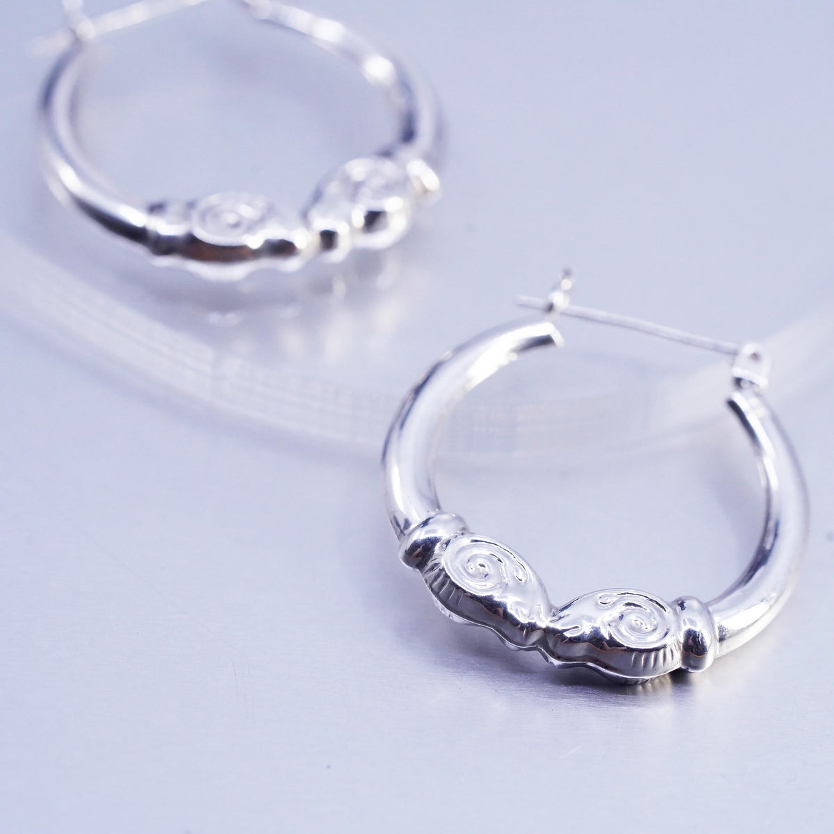 1" Sterling Silver Earrings, Spiral Swirl 925 Hoops, Ornate Tribal sheephead