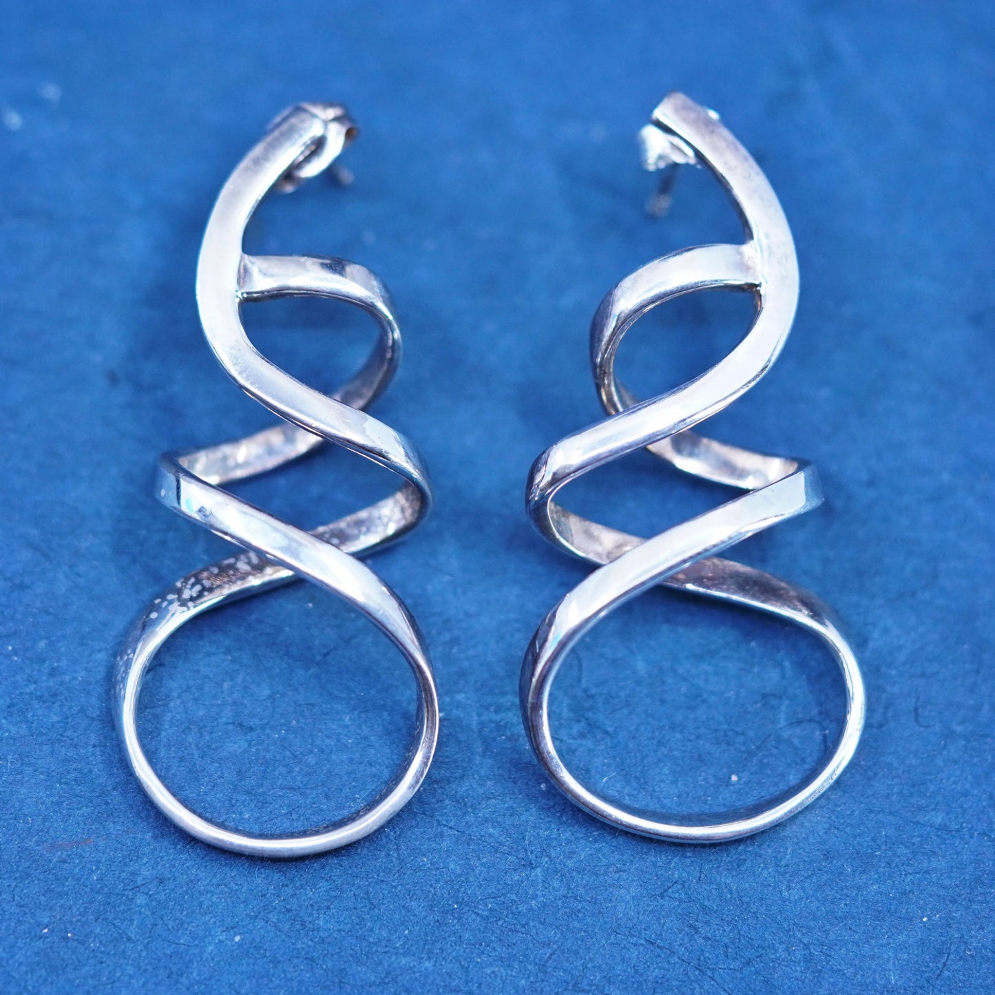 vintage Sterling silver handmade triangular earrings, 925 studs