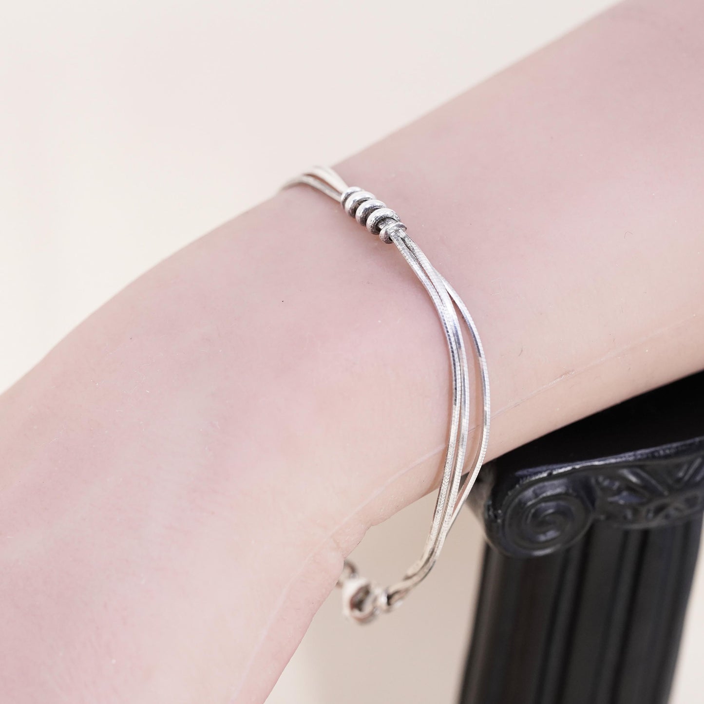 7”, vintage Italian triple strands sterling silver bracelet, 925 snake chain