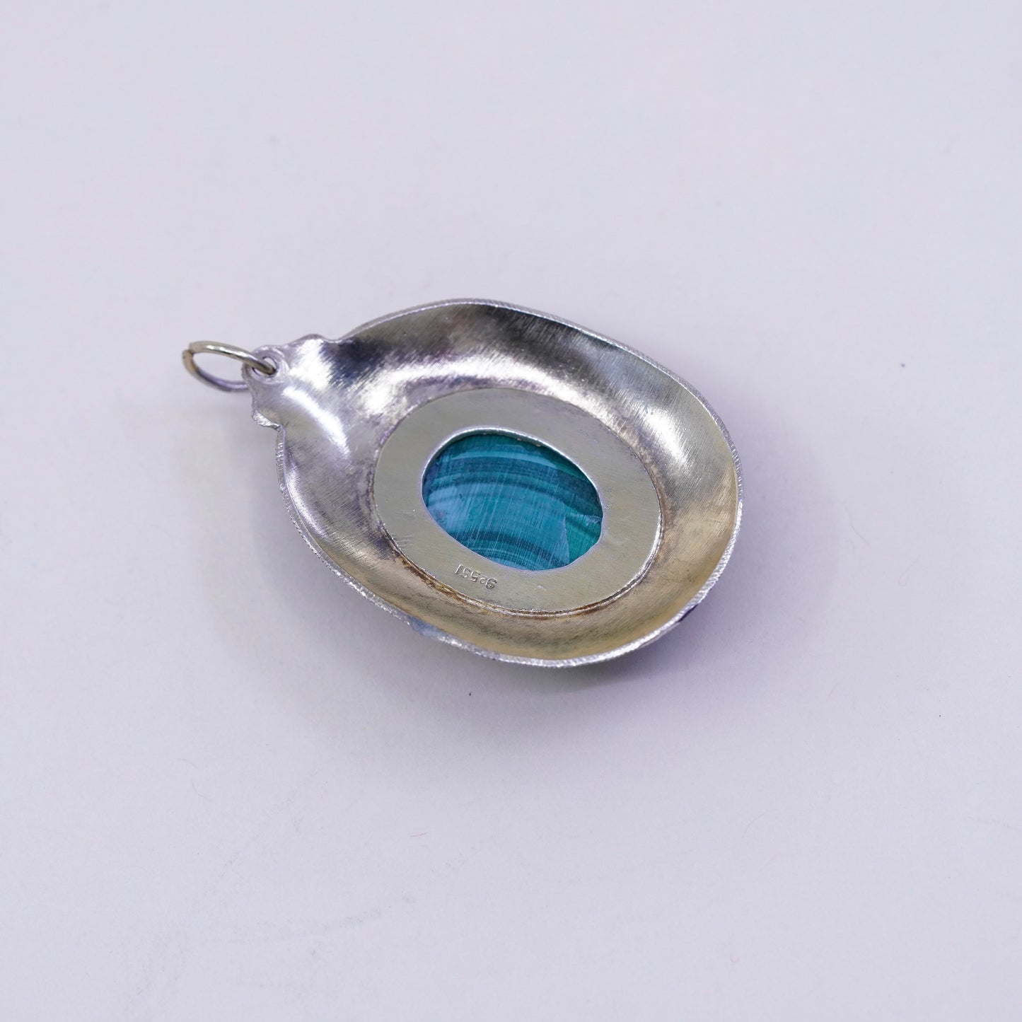 vermeil gold over sterling silver handmade pendant, 925 enamel oval malachite