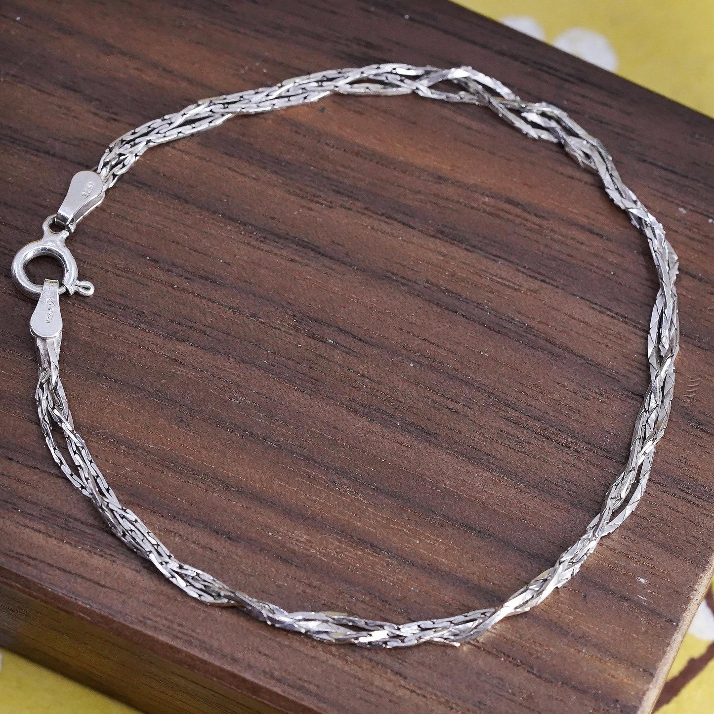 7" Italian Sterling silver braided woven snake bracelet, 3 strands 925 chain