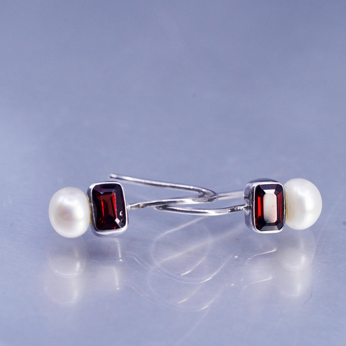 Vintage Sterling 925 silver handmade earrings with pearl garnet beads
