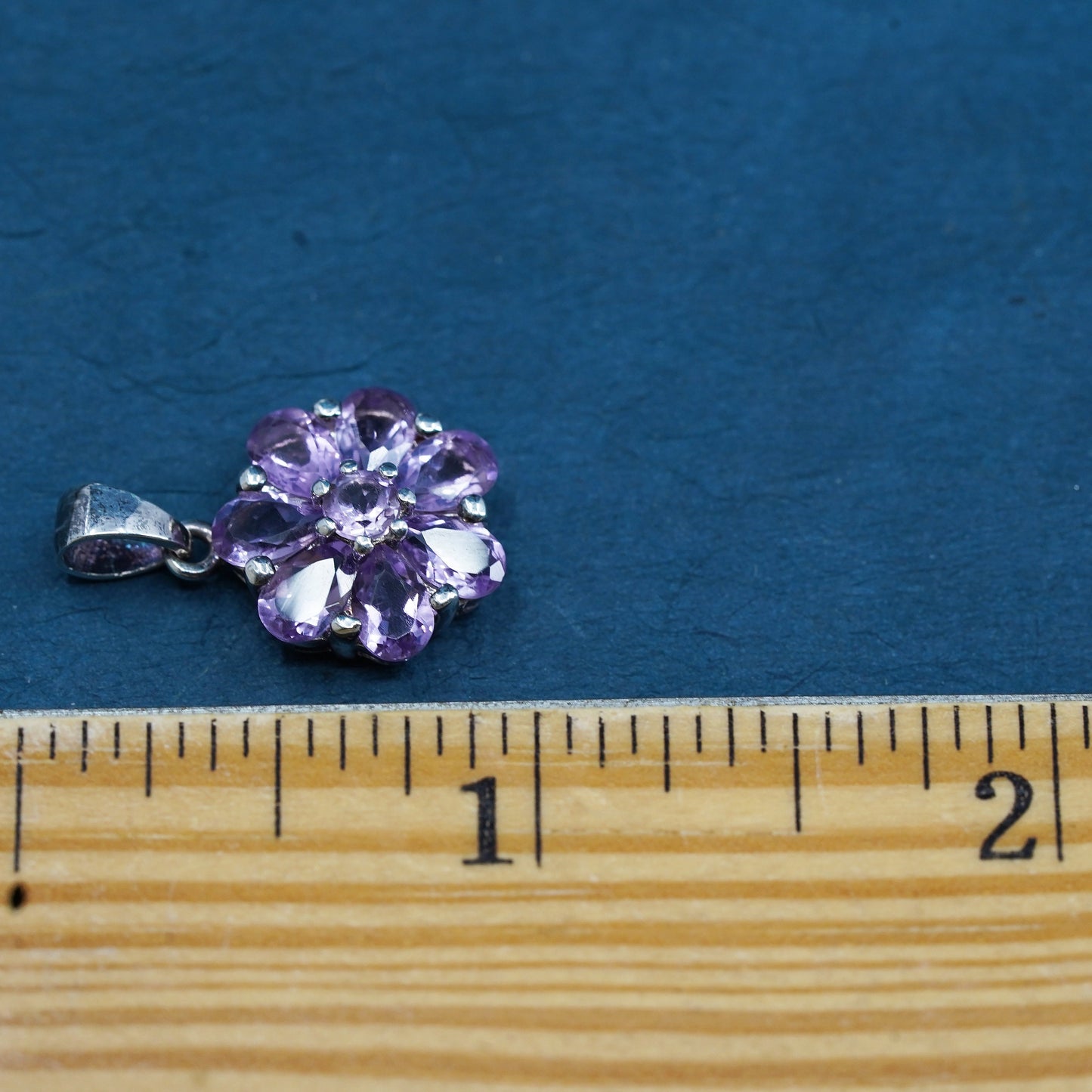 Vintage Sterling silver handmade pendant, 925 flower with amethyst