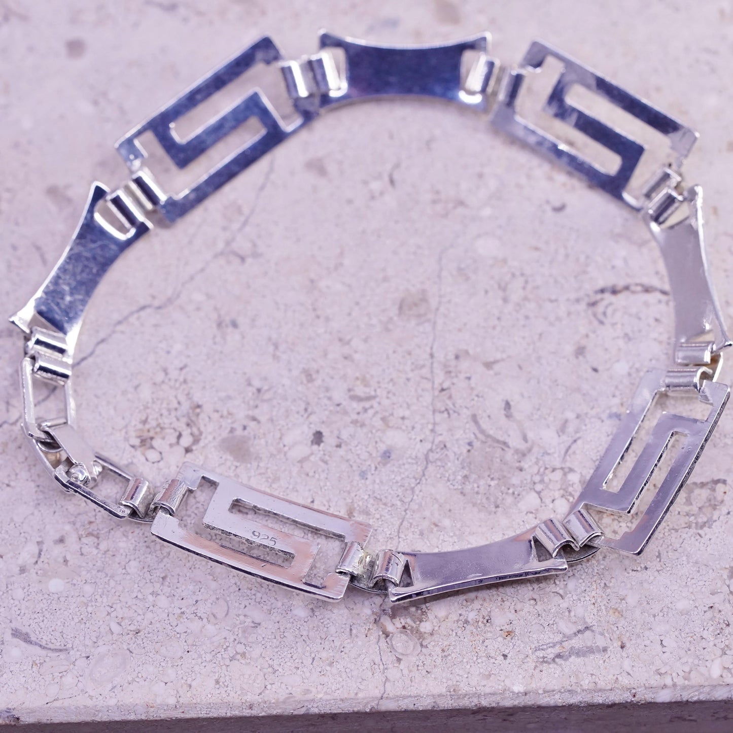 7.5”, vintage Sterling silver tennis bracelet, 925 Greek key patterned link