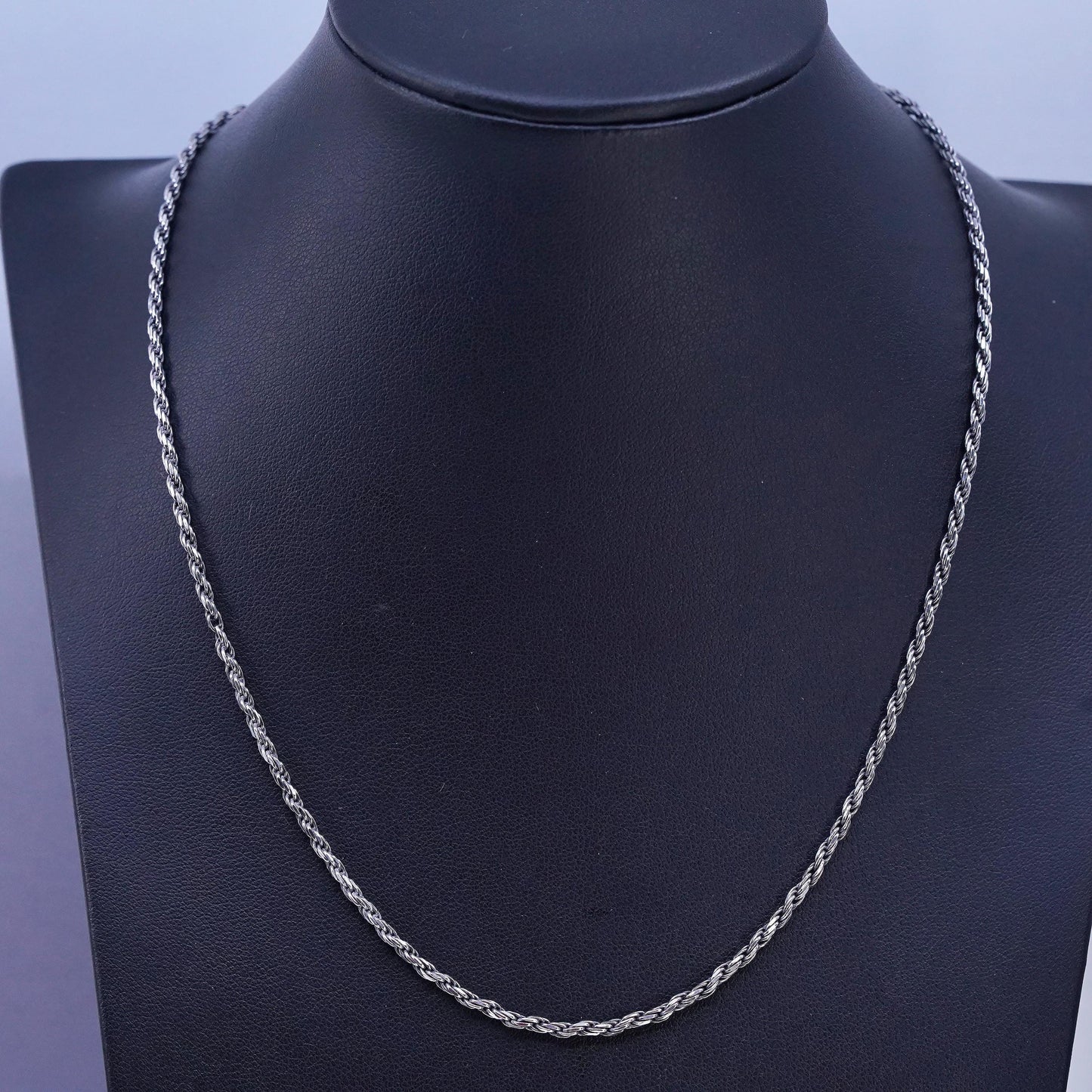 18" 2mm, vintage Italian Sterling 925 silver diamond cut rope chain necklace
