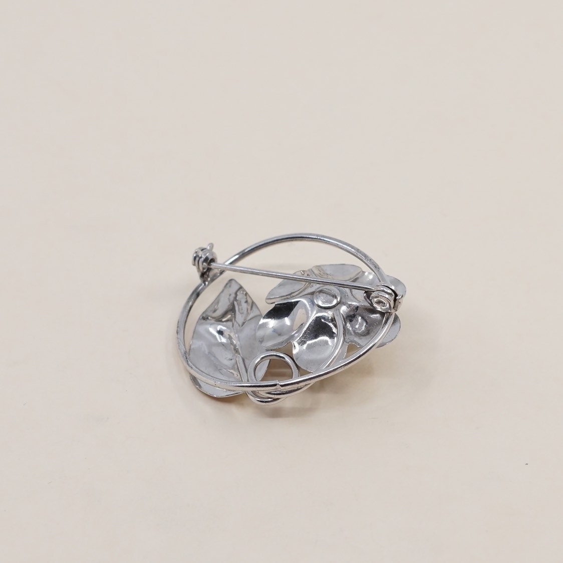 Vintage sterling silver handmade brooch, solid 925 silver flowers, stamped handmade sterling