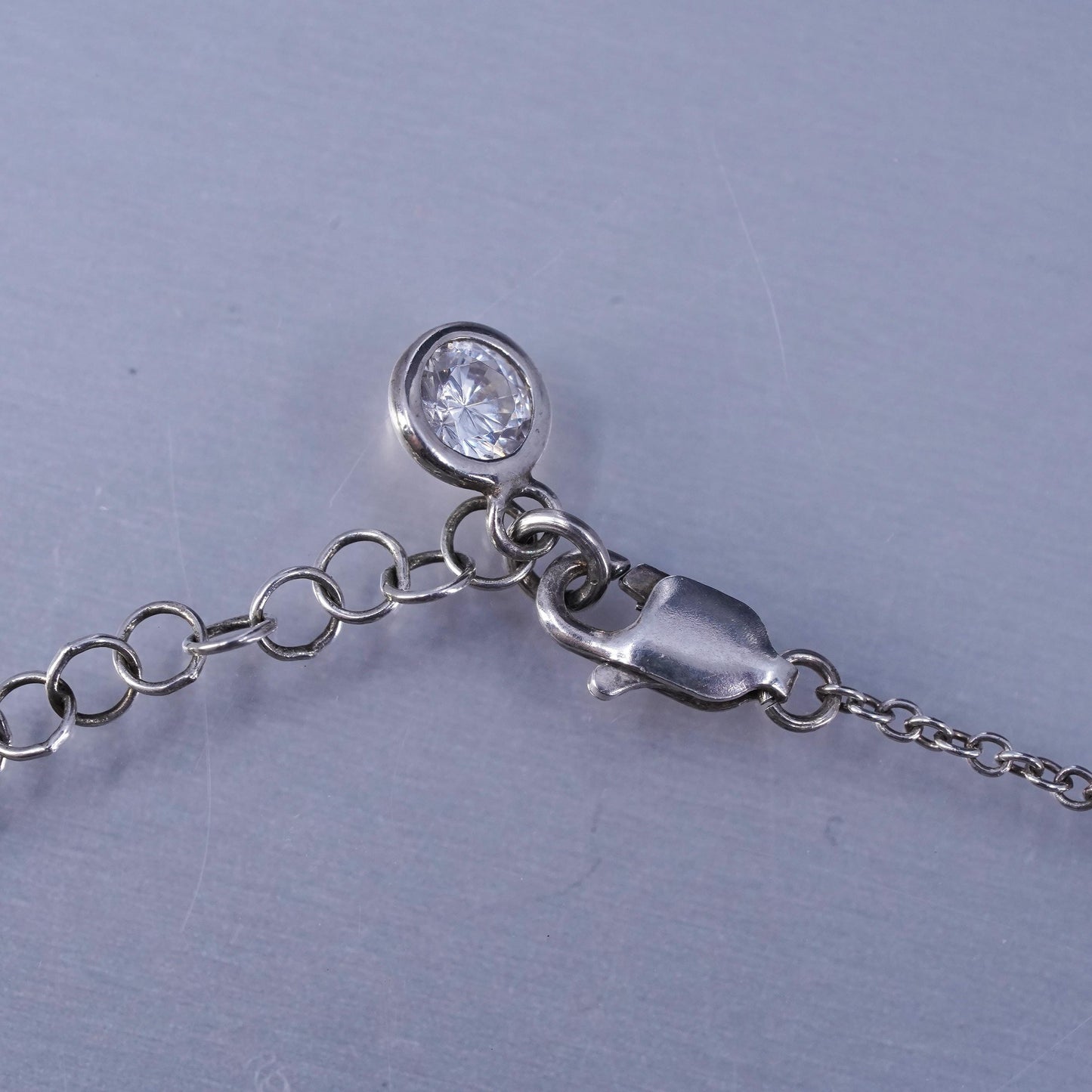 16+2”, vintage Sterling 925 silver circle necklace with cz circle beat pendant